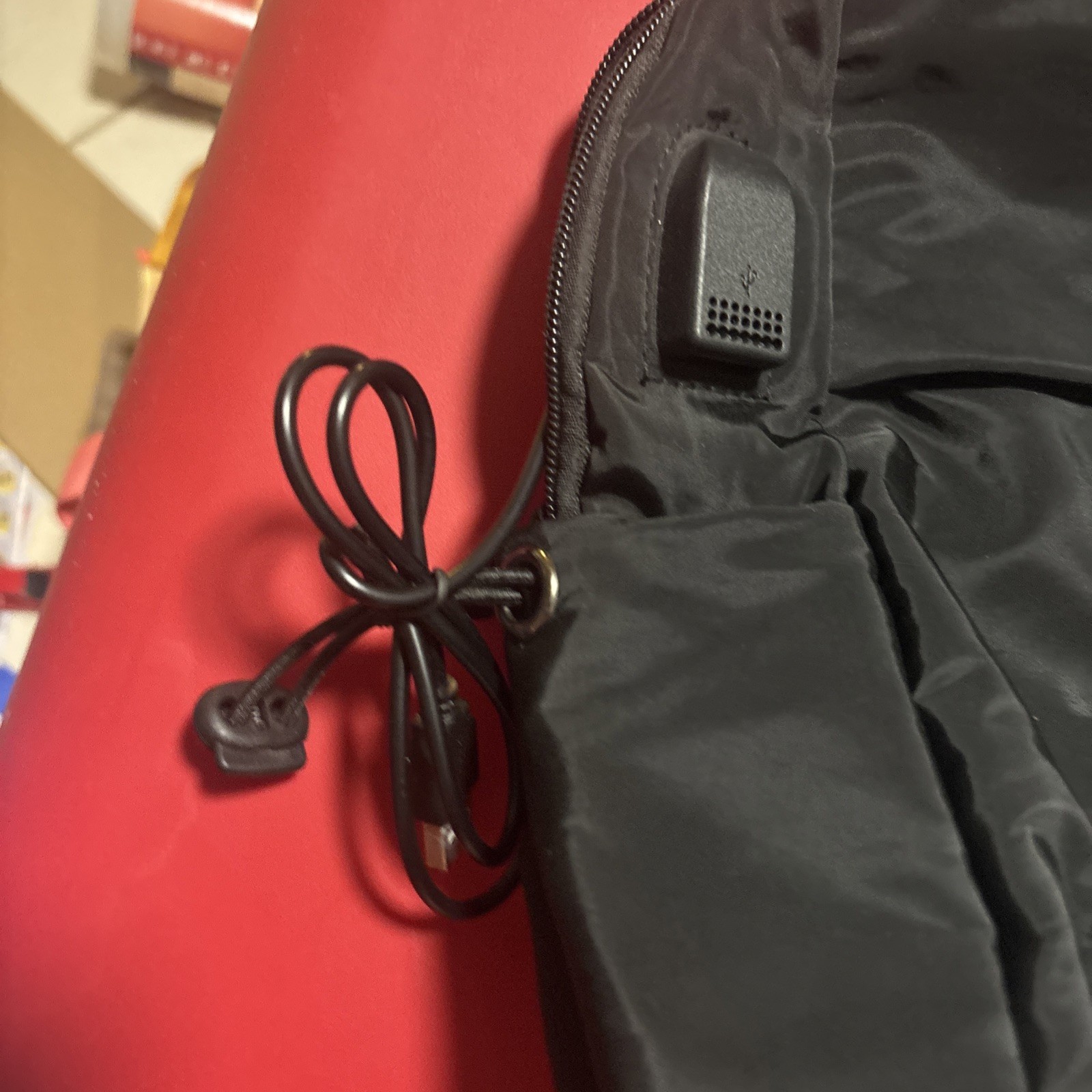Black Nylon Backpack/Crossbody Bag, With Charging Cable, Lightweight,