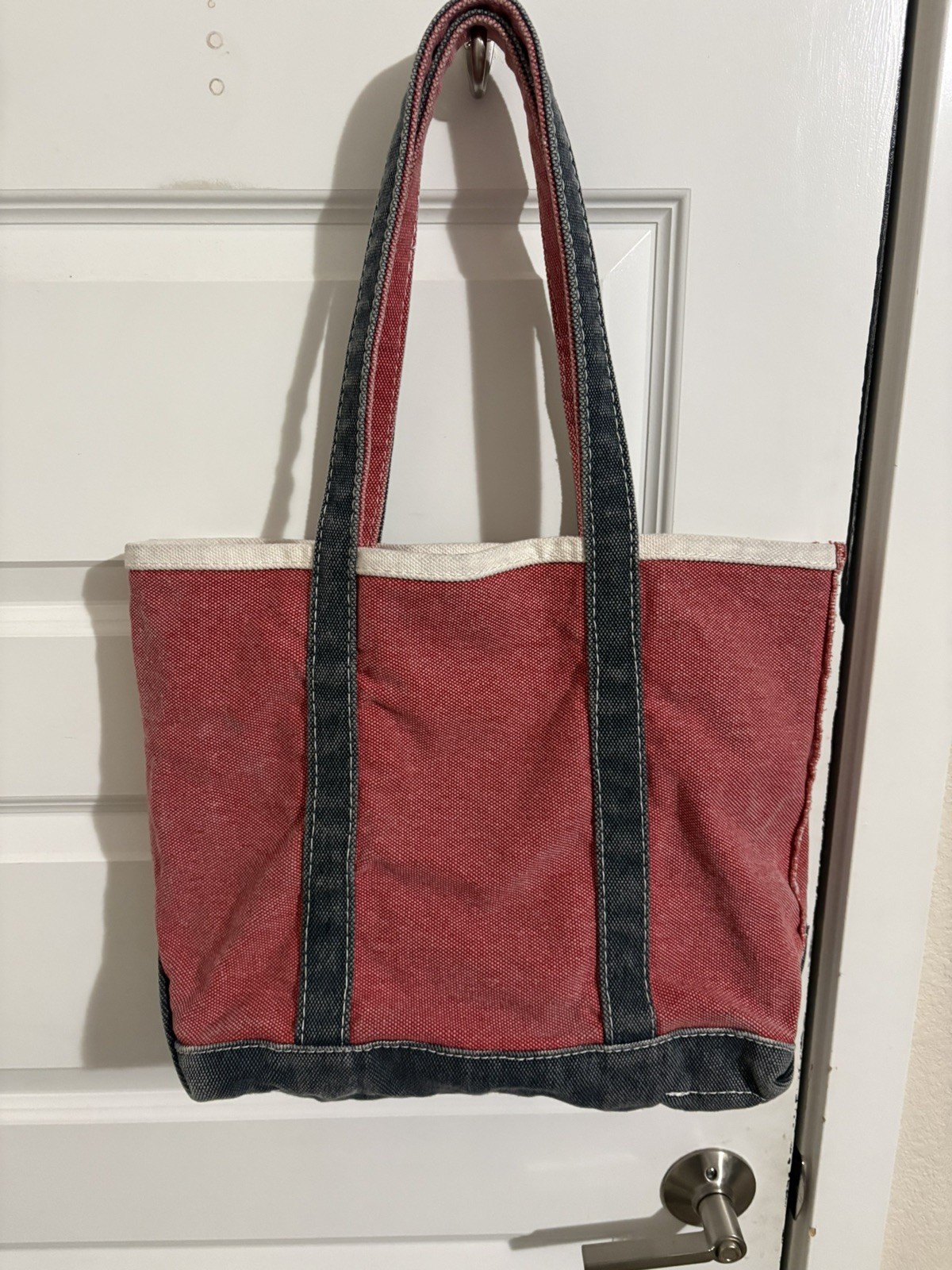 Red Navy Colorway L.L. Bean Tote Bag Canvas Boat and Tote