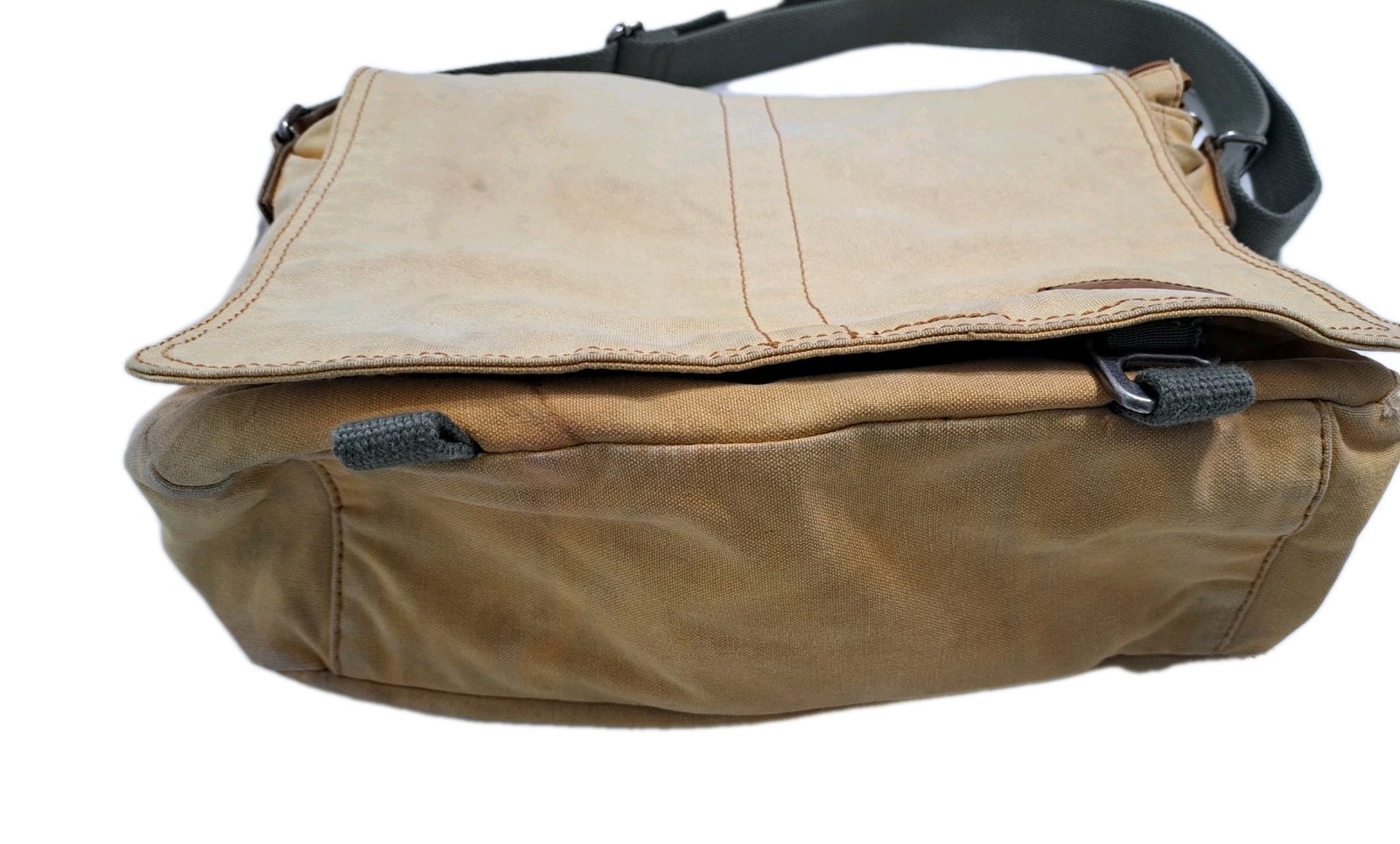 LL Bean Canvas Messenger Bag Distressed Plaid Lined Vintage Army School Travel