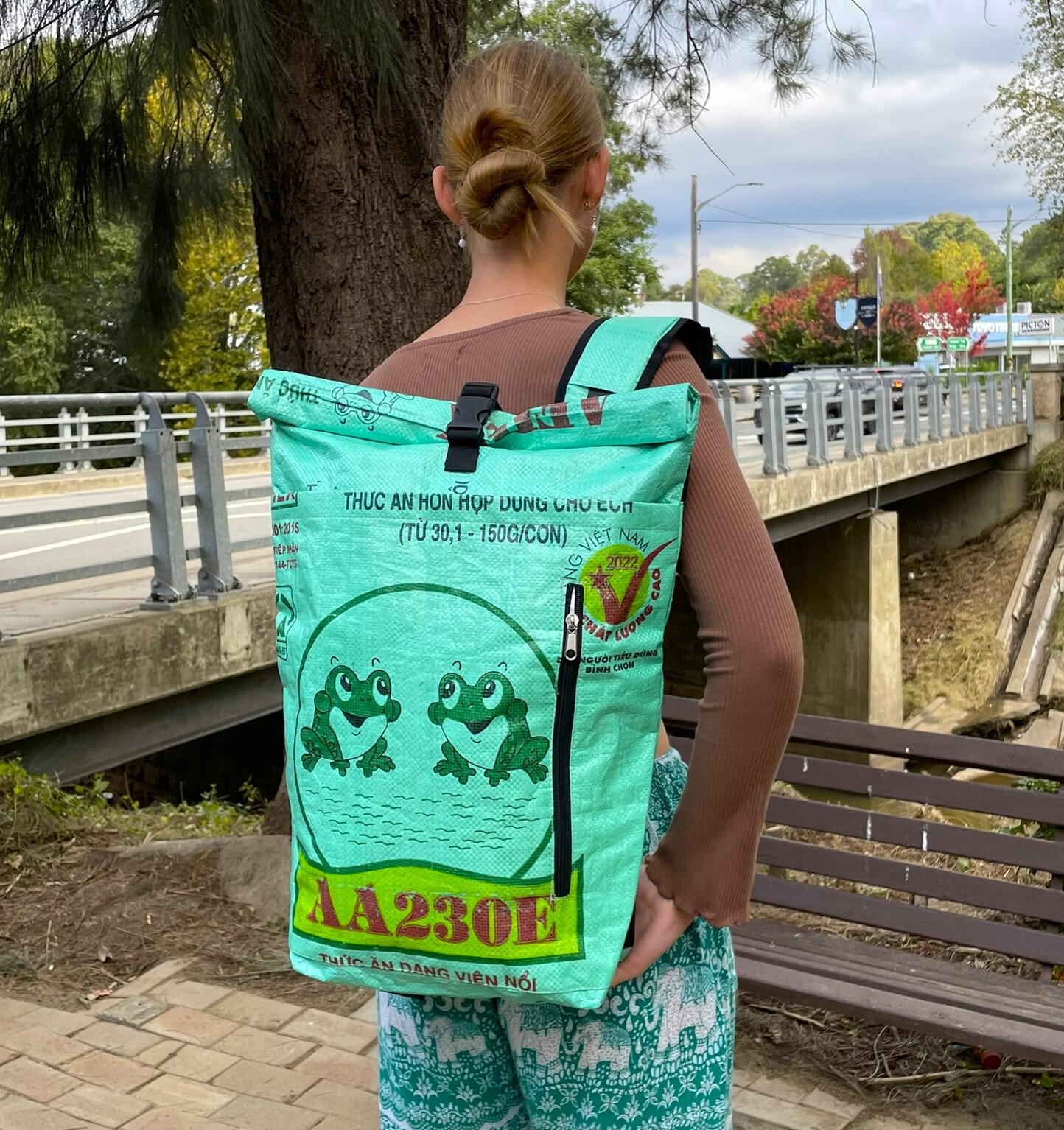 Fair Trade Fish Feed Duffle Backpack