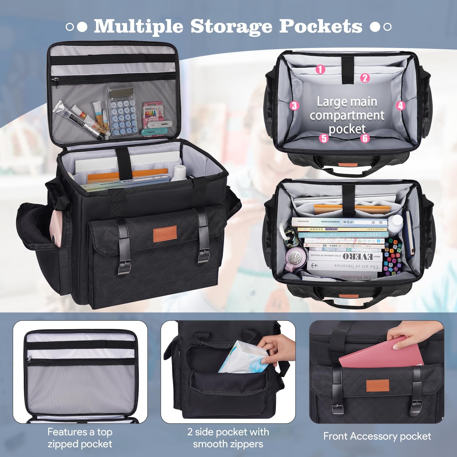 Rolling Teacher Bag with Detachable Trolley, Padded Laptop Compartment for up…