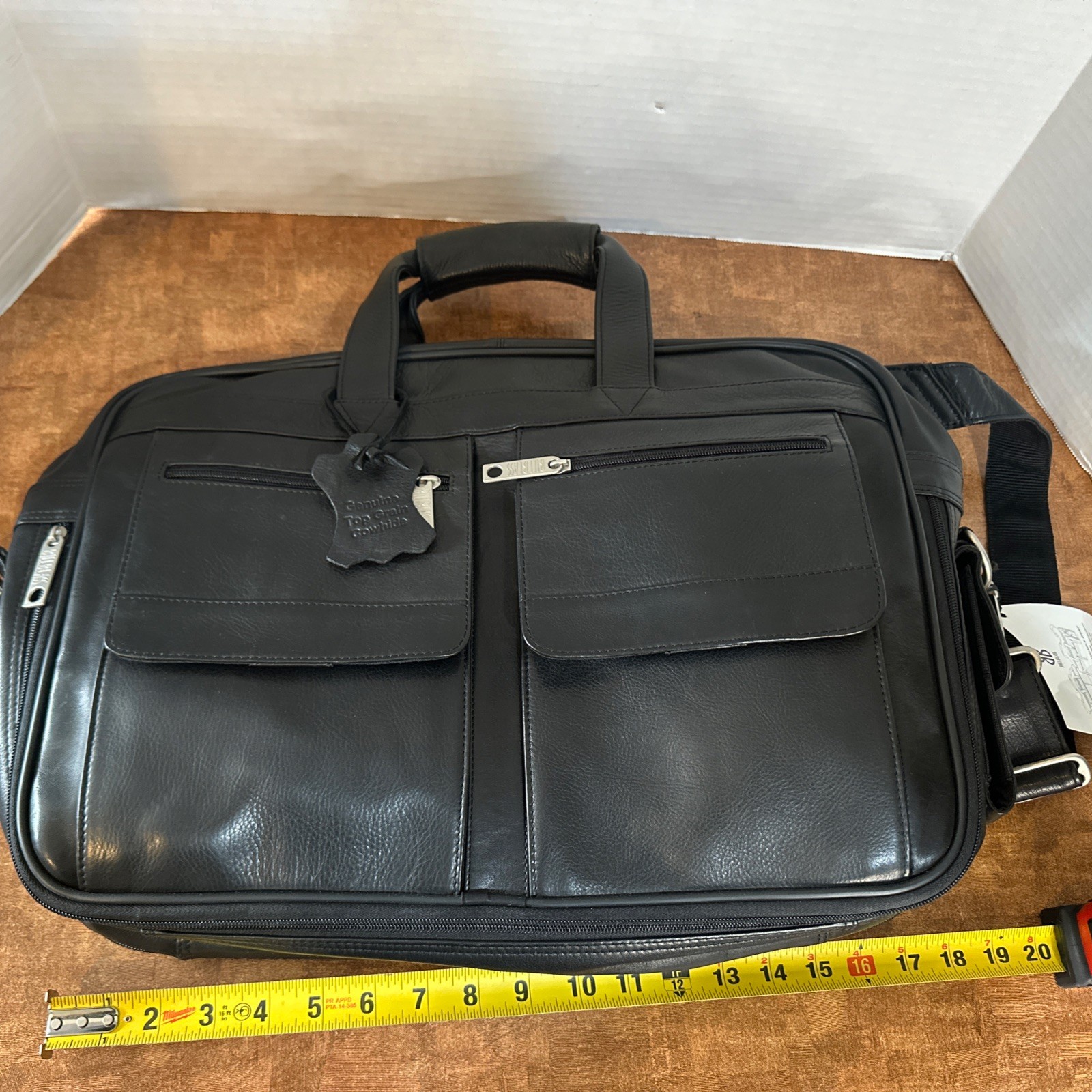 NEW Vintage Bill Blass Black Leather Expandable Briefcase Laptop Bag Satchel