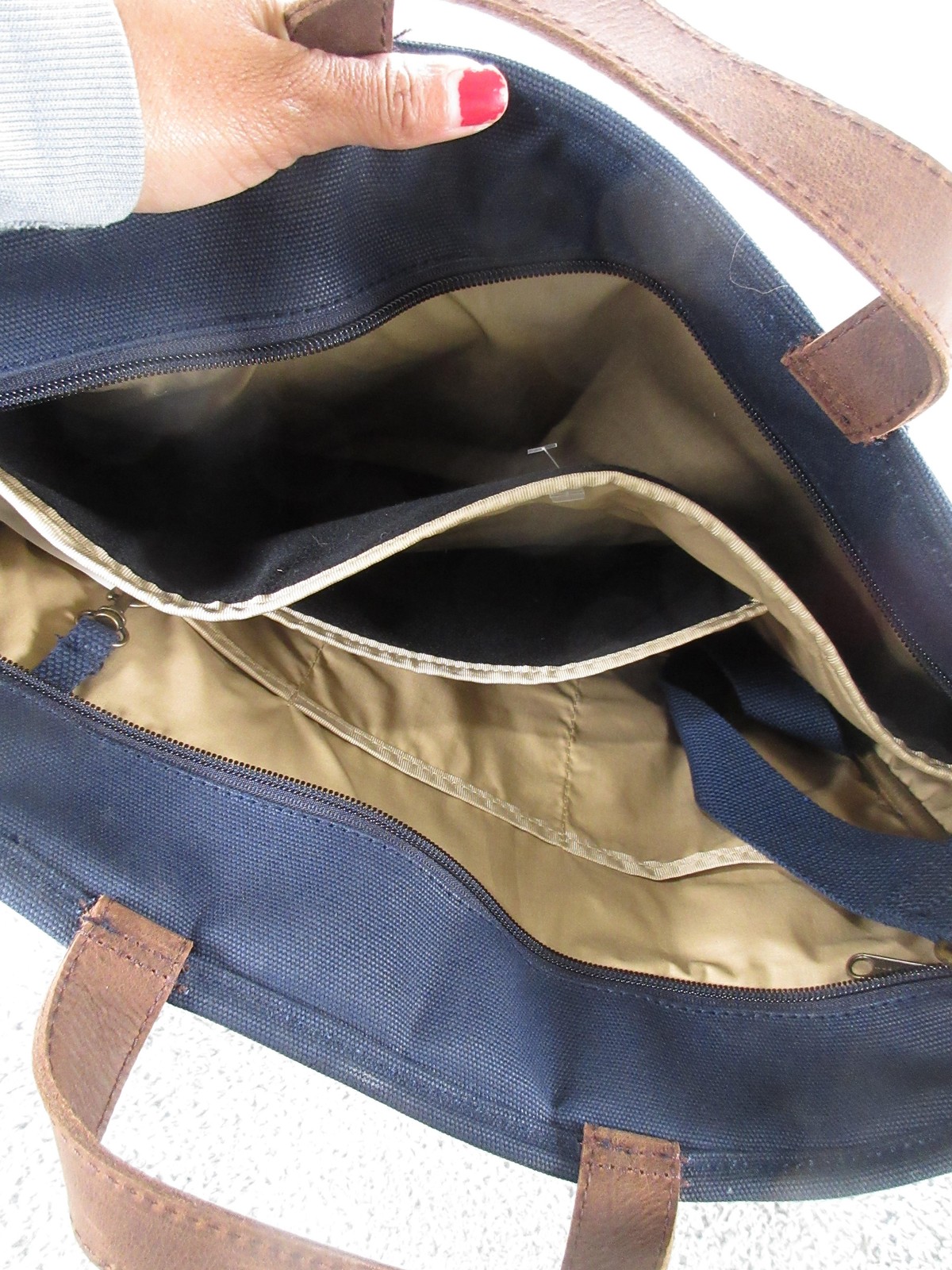 L.L. Bean Briefcase Bag Mens Medium Blue Canvas Leather Handles Laptop Work