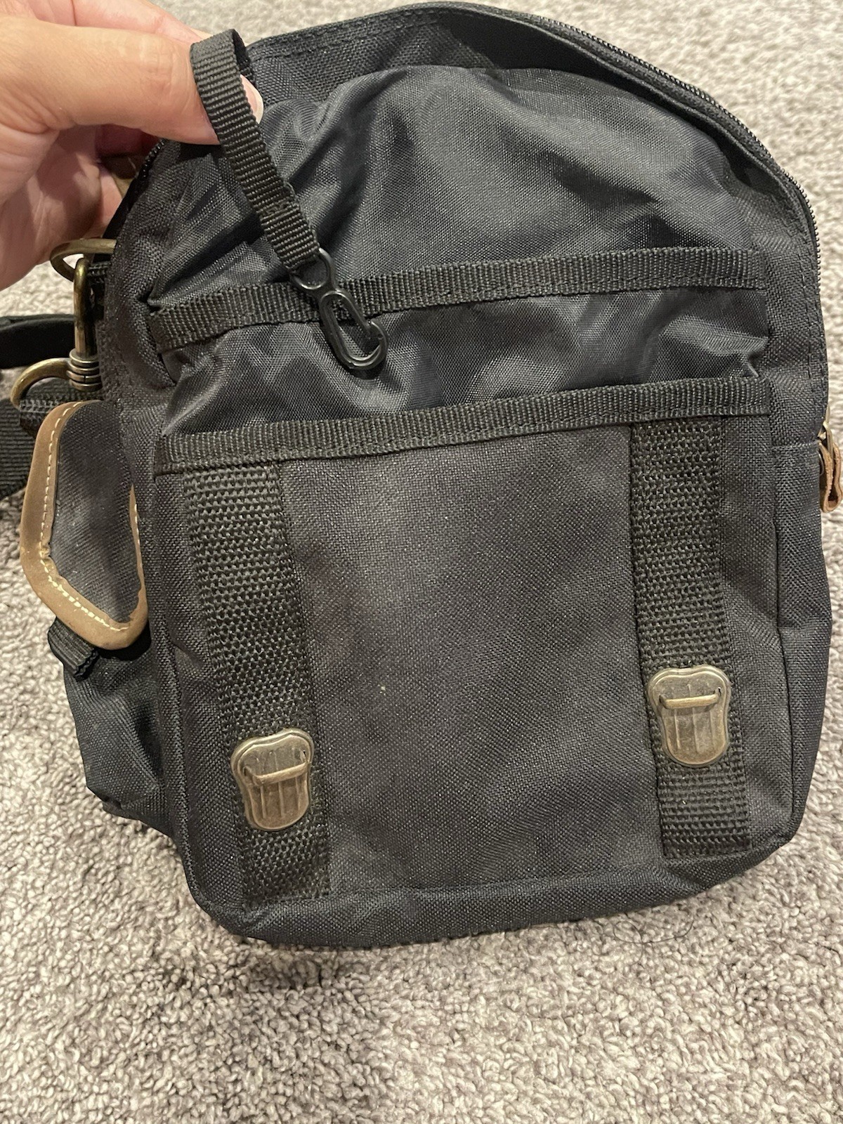 Field & Stream Black Canvas Shoulder Bag Leather Trim Fishing Outdoor Utility