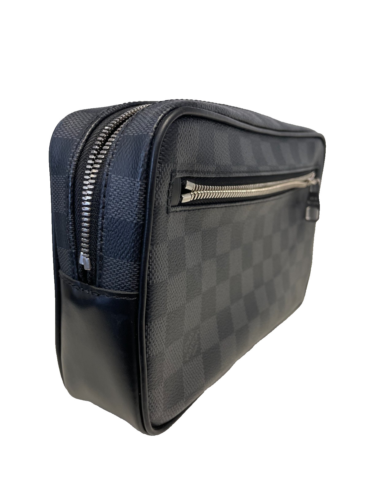 Authentic Louis Vuitton Pochette Kasai Clutch Damier Graphite Canvas Black W/BOX