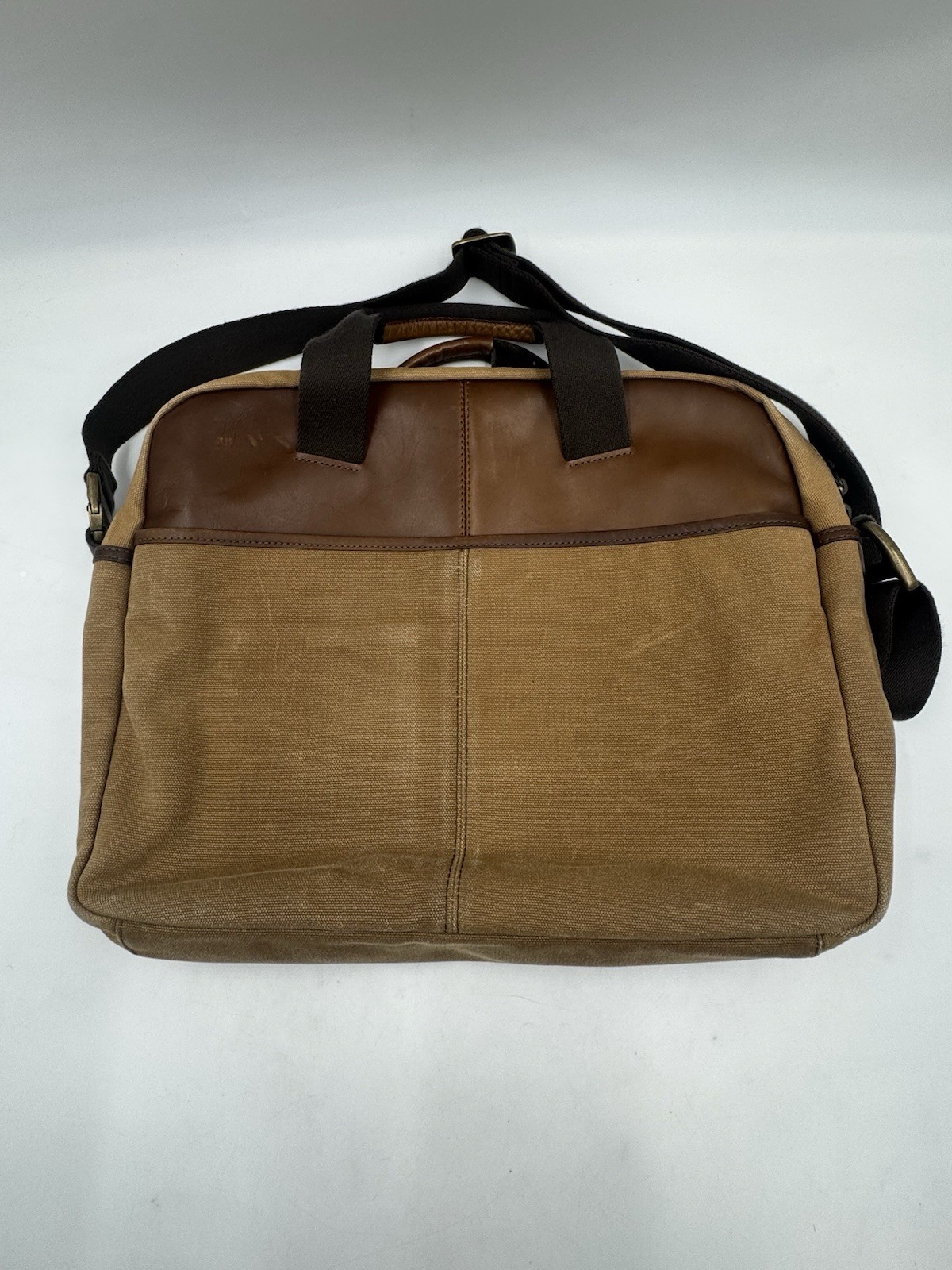 T Tech By Tumi Brown Canvas Leather Adjustable Mens Flap Crossbody Messenger Bag