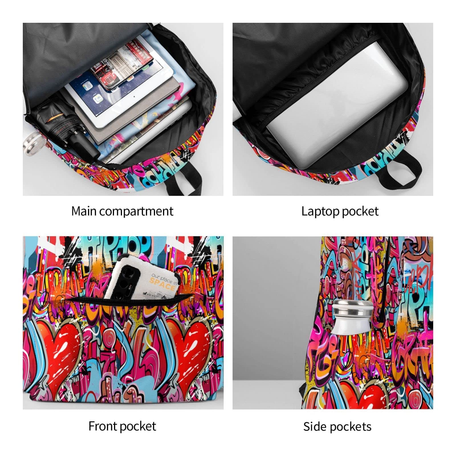 Daily Backpack Graffiti Wall, Hip Hop Art Backpacks Travel Laptop Daypack 17 …