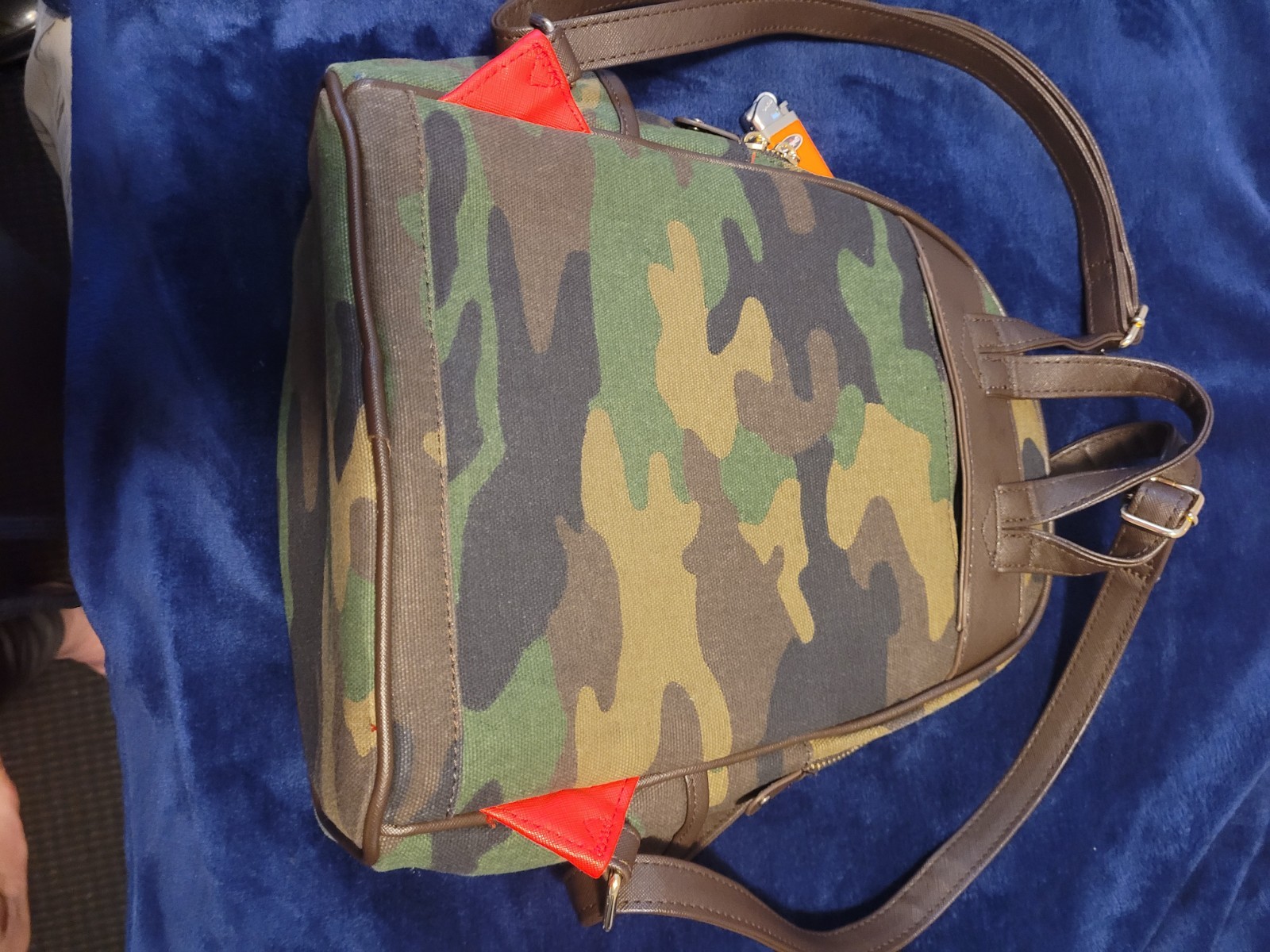 Sprayground Limited Edition Camo Backpack Brown Checkered Orange Lining Zip