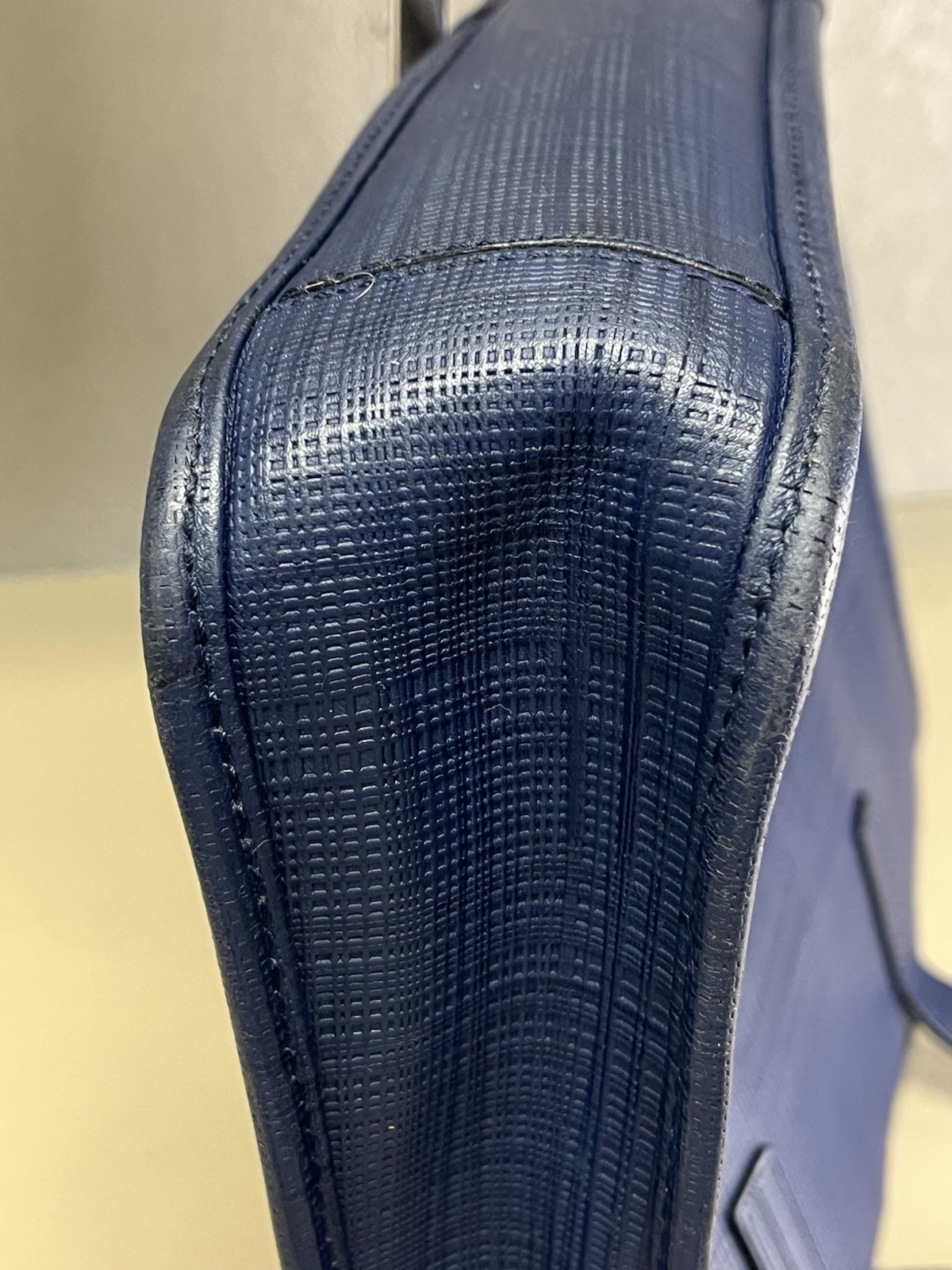 LOEWE Business Bag Linen Leather Briefcase Navy Blue