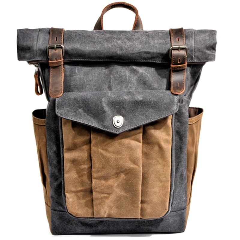Men Retro Oil Wax Canvas Backpack Shoulder Bag Leisure Travel Knapsack