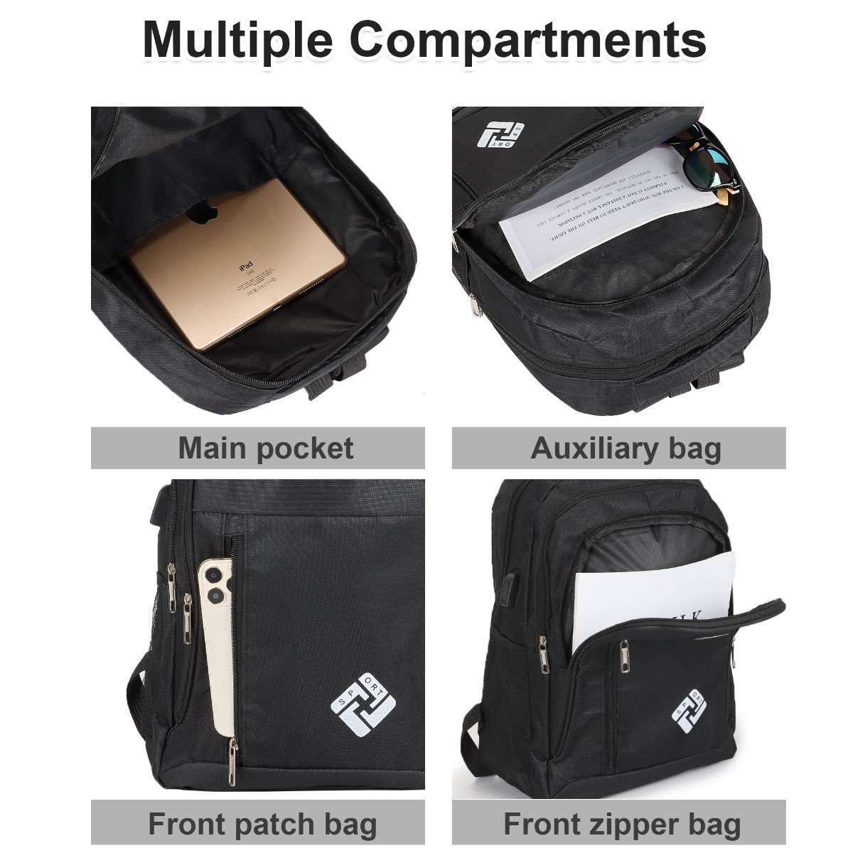 17″ Large Laptop Backpack Oxford Backpack Travel Business Bag w/ USB Charge Port