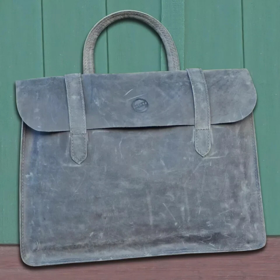 Charcoal Grey Genuine Leather Handmade Music Bag Unisex Portfolio Office Laptop