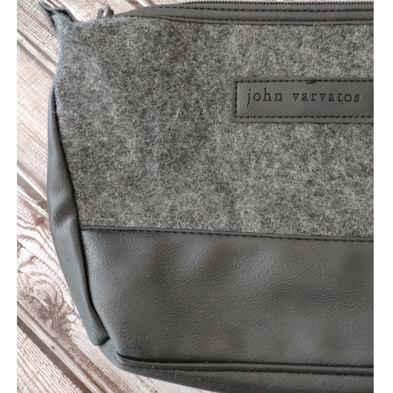 John Varvatos Black & Gray Faux Wool & Leather Toiletry Bag Travel Vacation