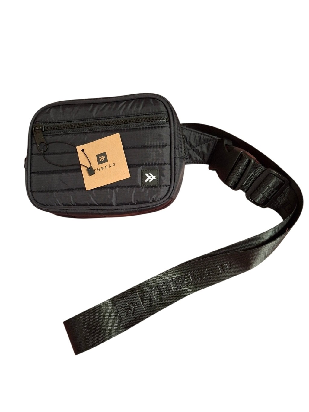 Thread Black Quilted Crossbody Carry-on Belt Bag for Men NEW