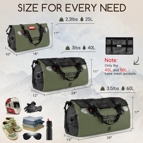 Waterproof Duffel Bag – Motorcycle Dry Bag Tail Bag with Large 40L Olive