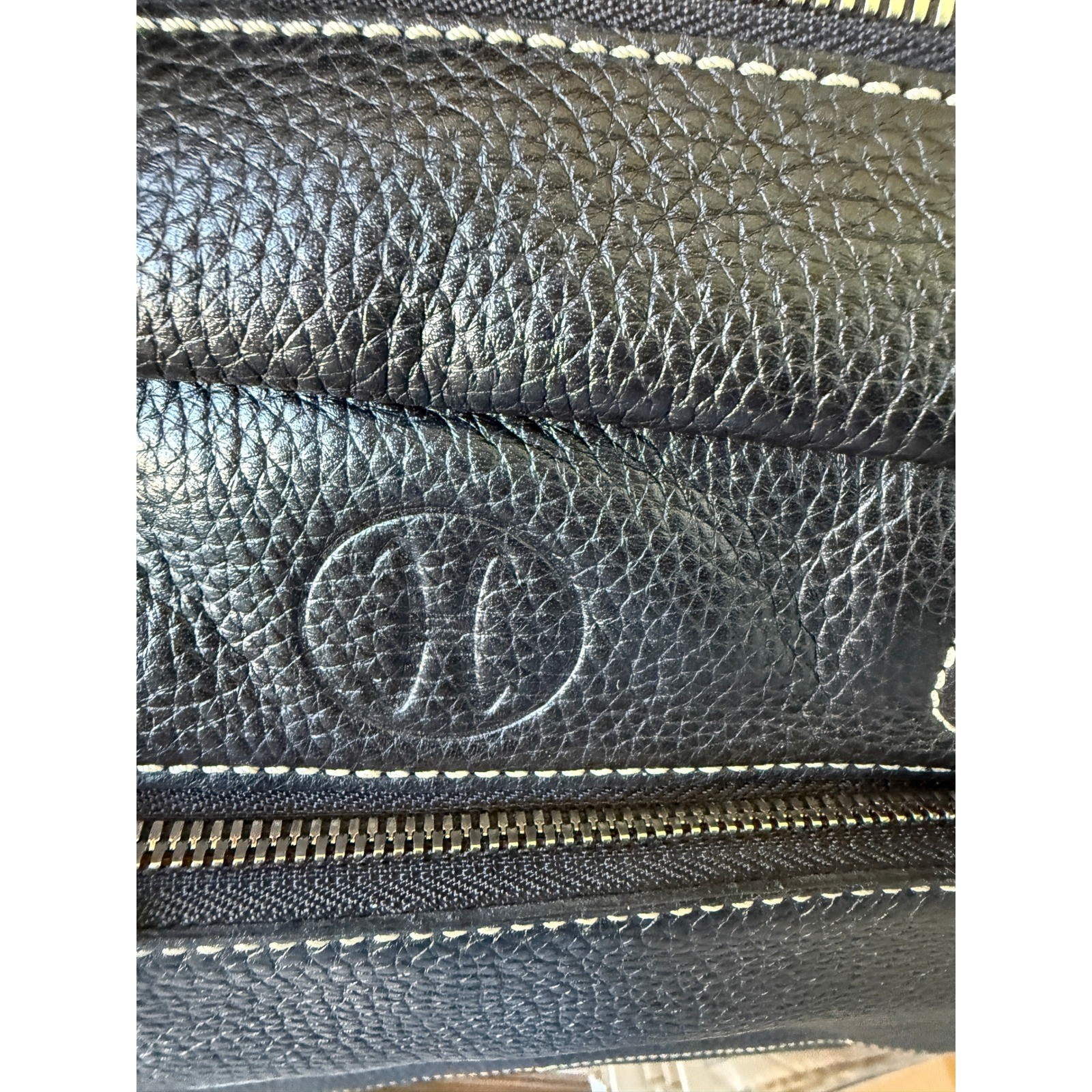 Cole Haan Black Pebbled Leather Briefcase Laptop Messenger Bag Contrast Stitch