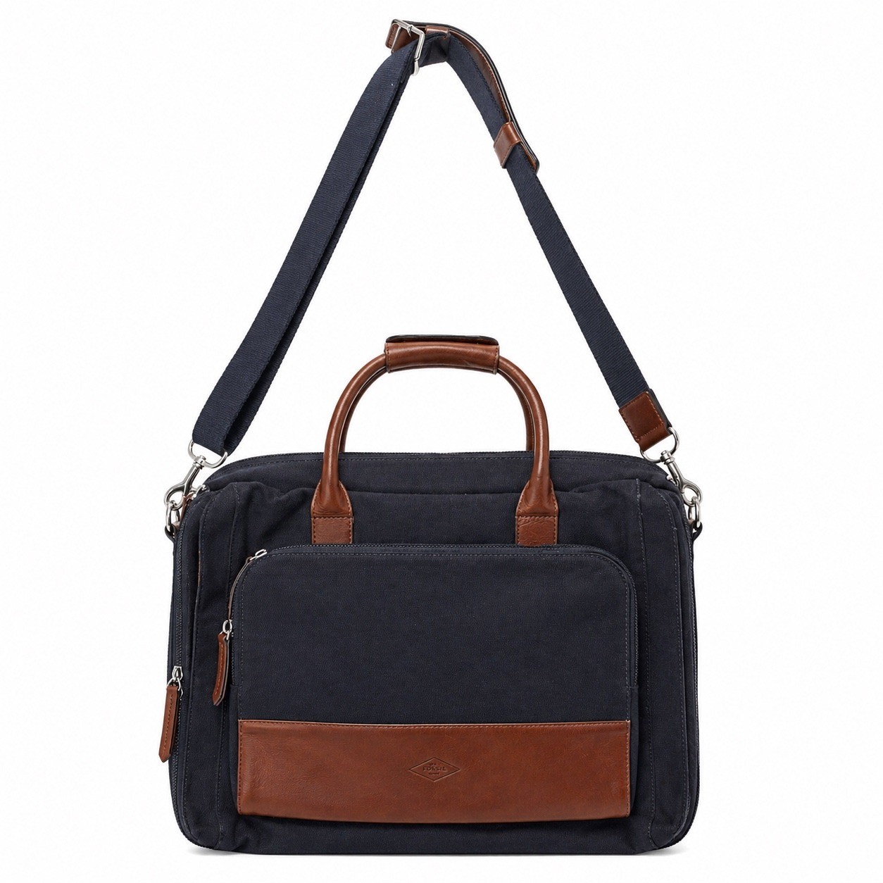 Fossil Estate Canvas Leather Messenger Computer Travel Bag Briefcase Gray Canvas