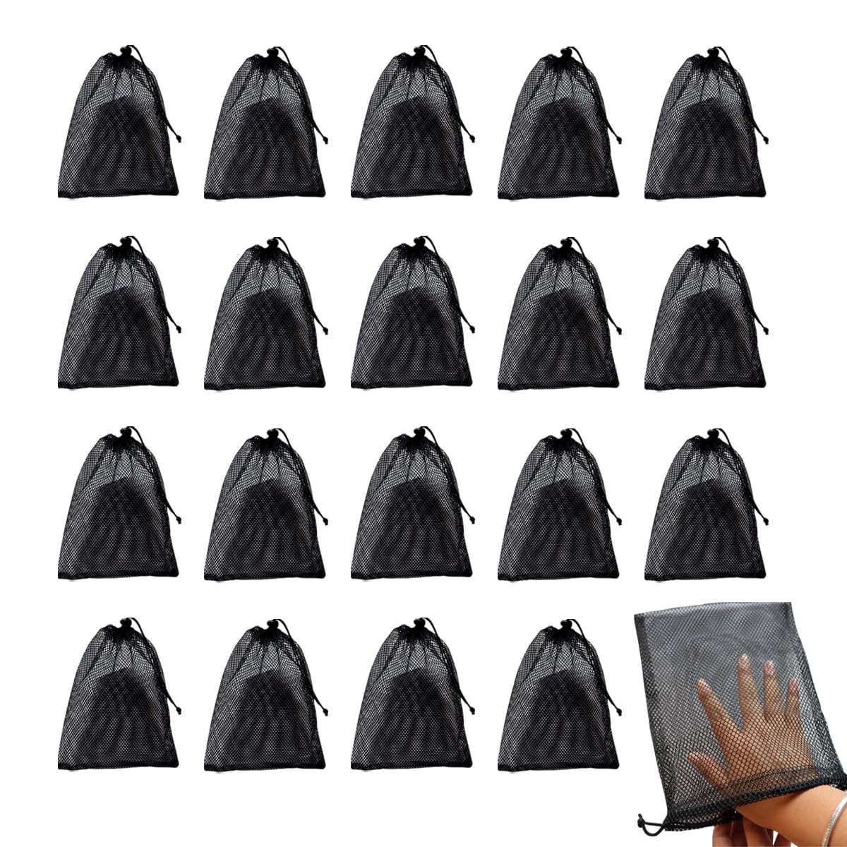 20 PCS Small Mesh Bags Nylon Backpack Drawstring Storage Black 6×8 Inch