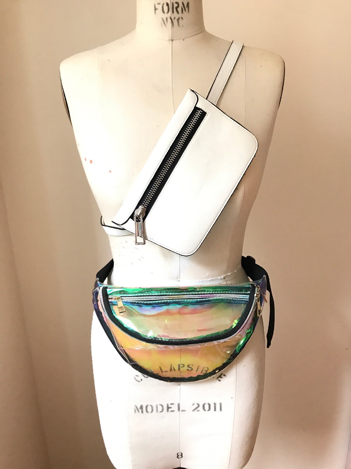 Lot Of 2 Fanny Pack Hip Sack Crossbody Wallet ASOS Hologram Clear