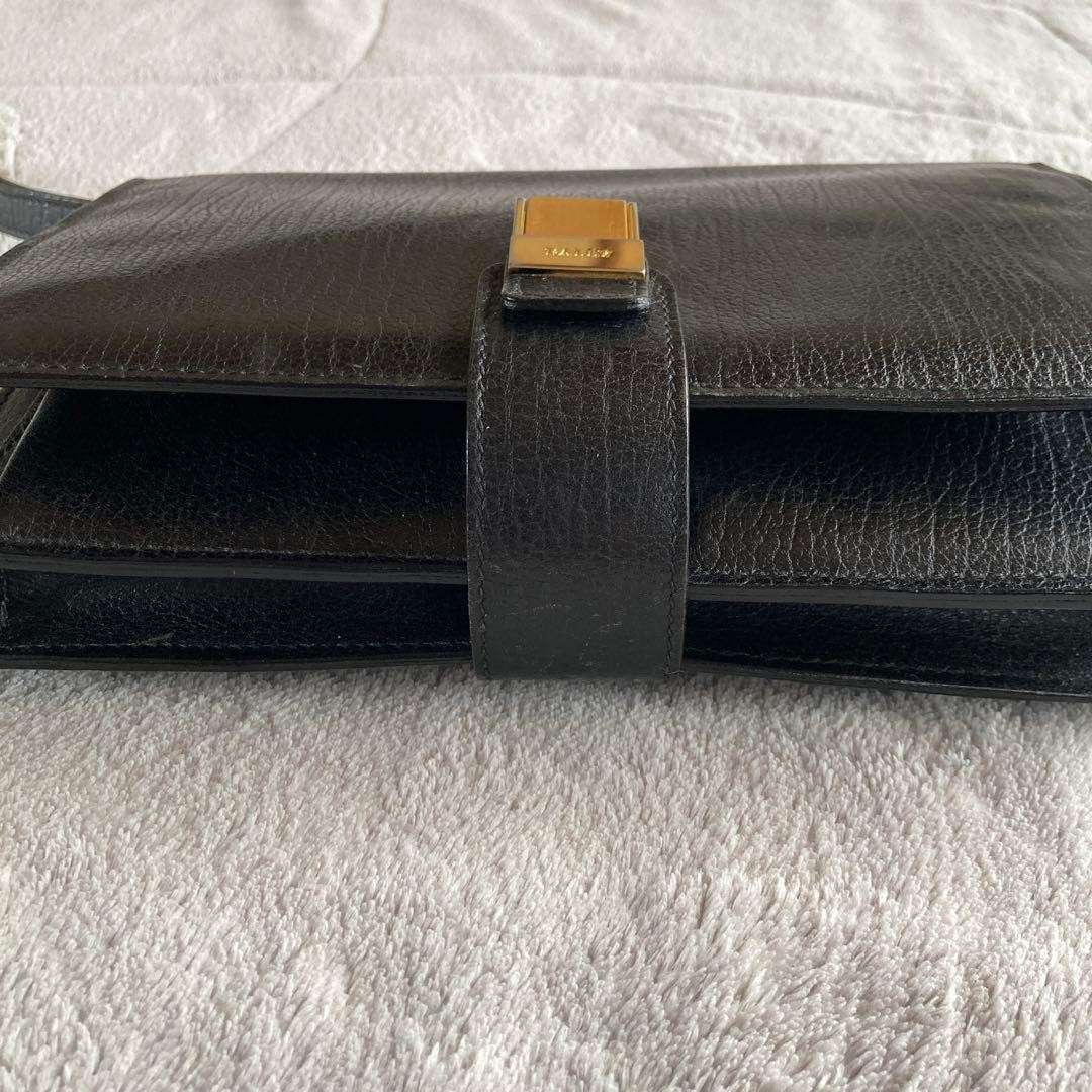 Authentic Bally Leather Clutch Bag 18cm x 25cm Classic Black 2WAY with Strap