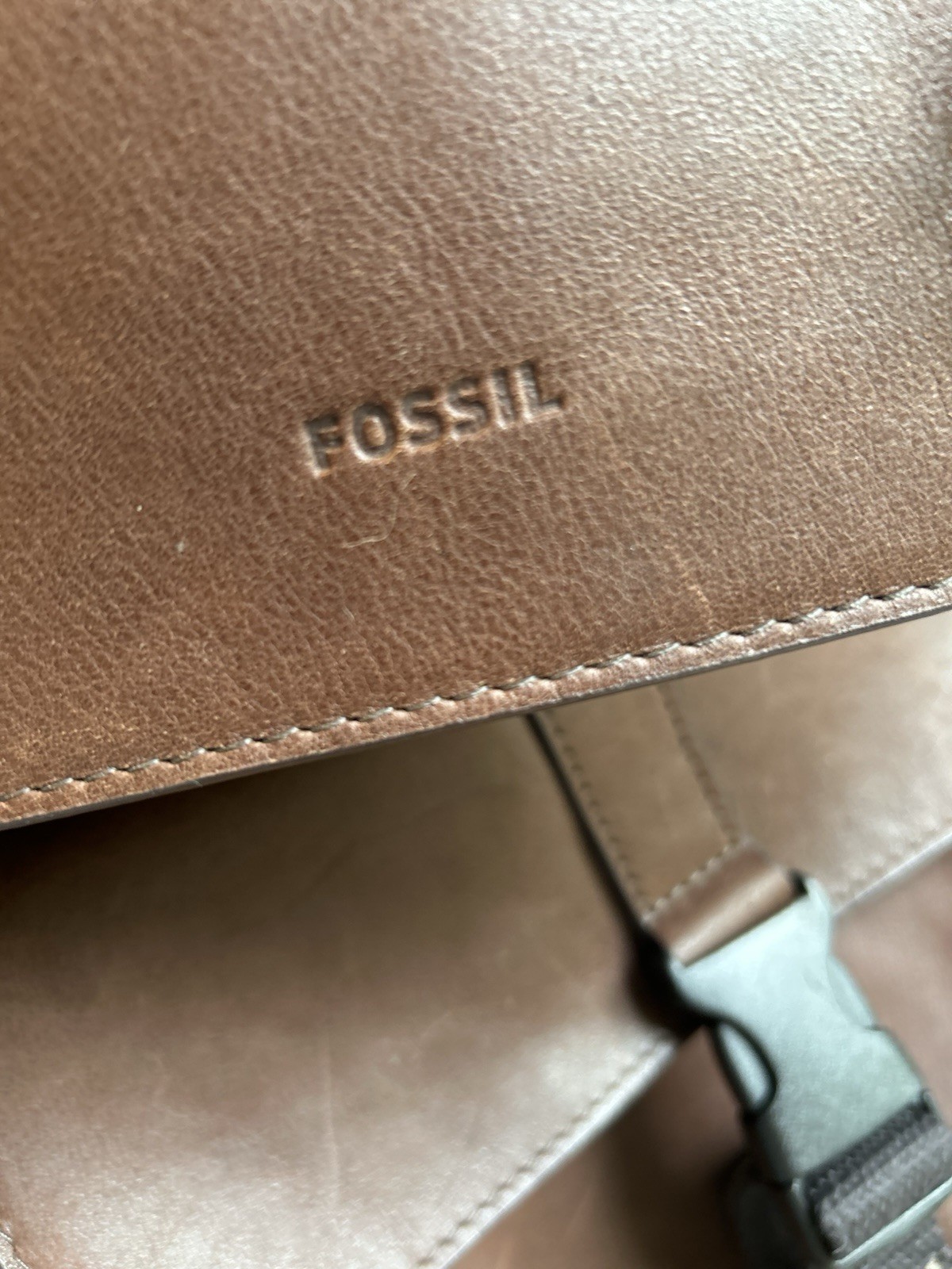 Fossil Brown Backpack Drawstring Flap Buckle Top Handle Outer Pockets Laptop