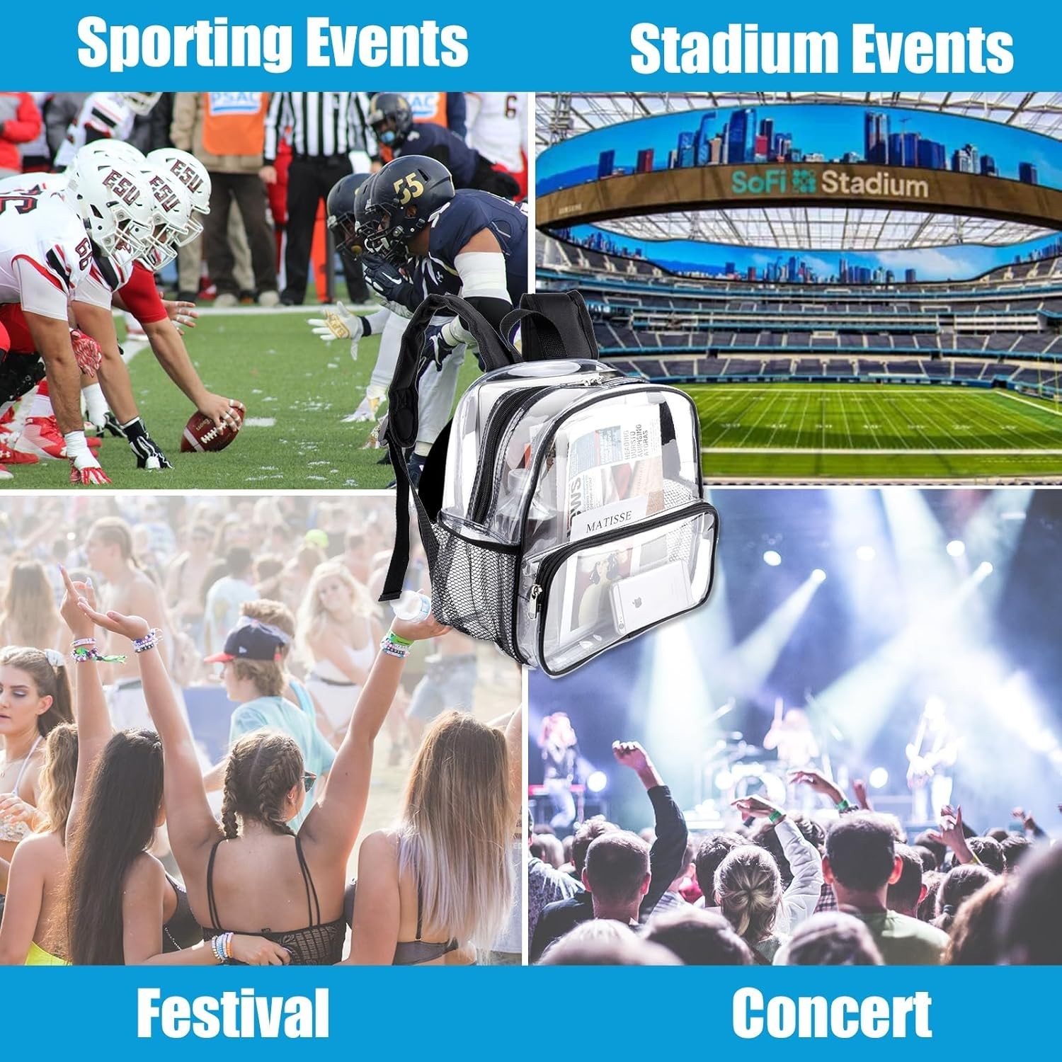 Clear Backpack for Stadium Events 12X6X12 Clear Bag Stadium Backpack Mini Small