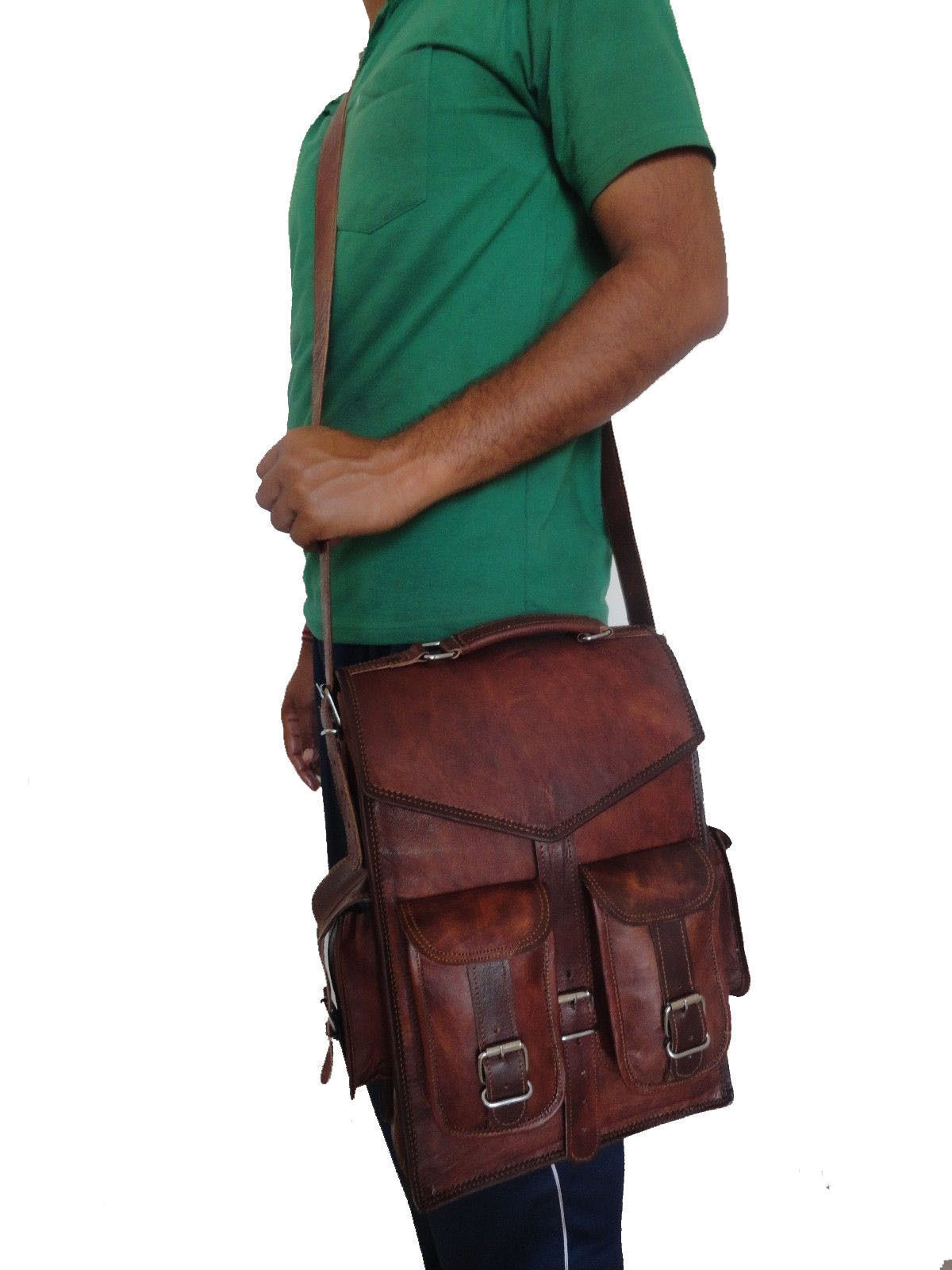 Genuine Leather Unisex Vintage Look Laptop Backpack Messenger Bag 38cm x28 cm