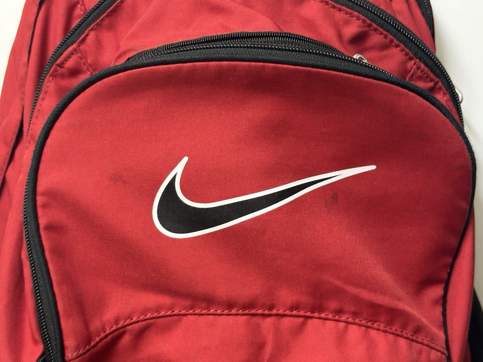 Nike Mesh Backpack Black Red Sports Training school Bag Swoosh Multi zip pockets