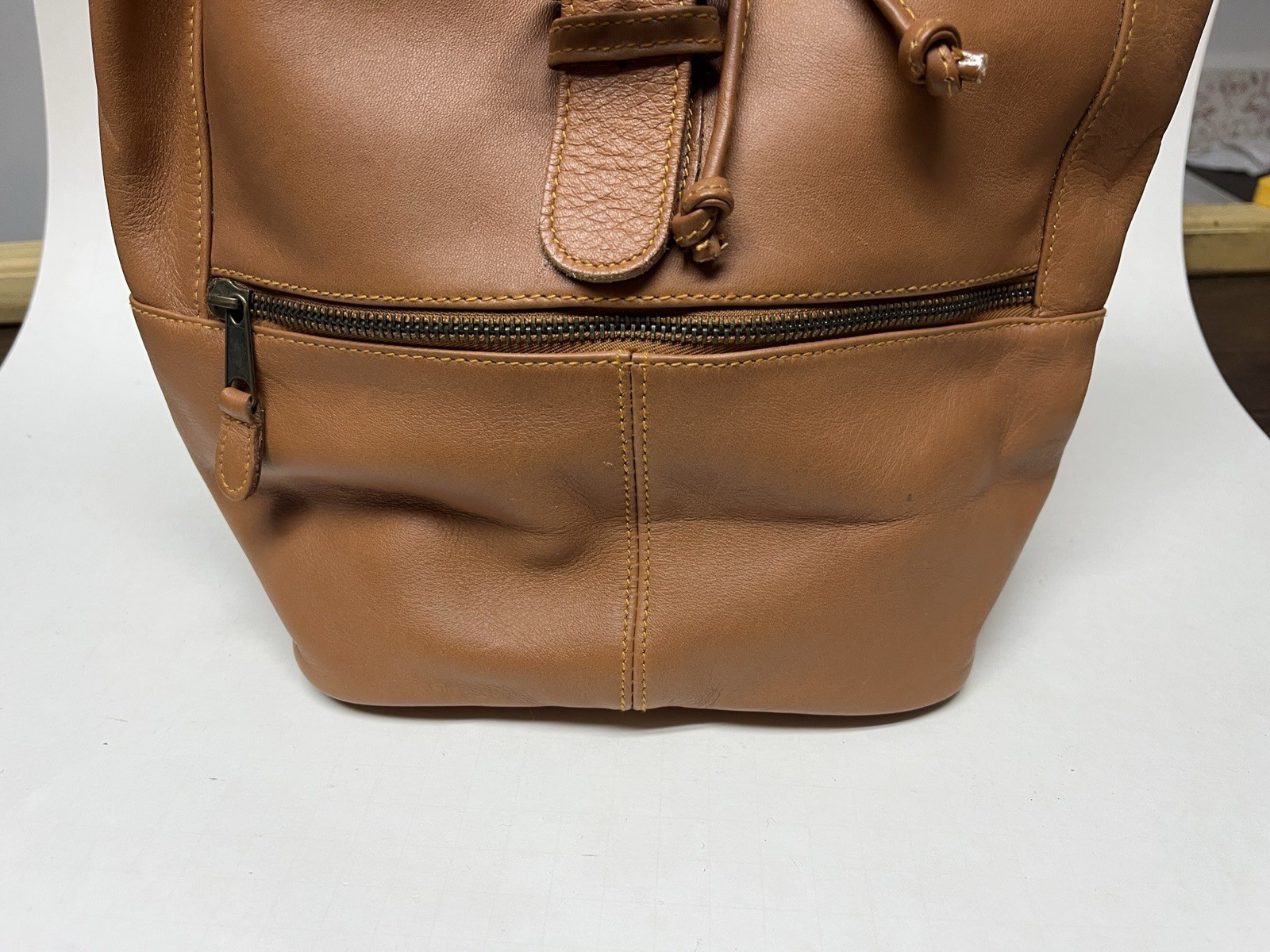 Vintage Marlboro Drawstring Buckle Leather Zip Backpack Purse Bag ~ Brown