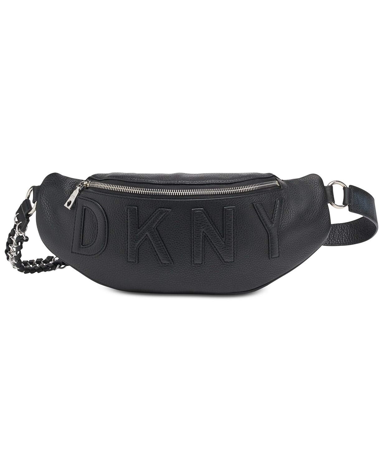 DKNY Irvington Leather Logo Belt Bag Fanny Pack Black