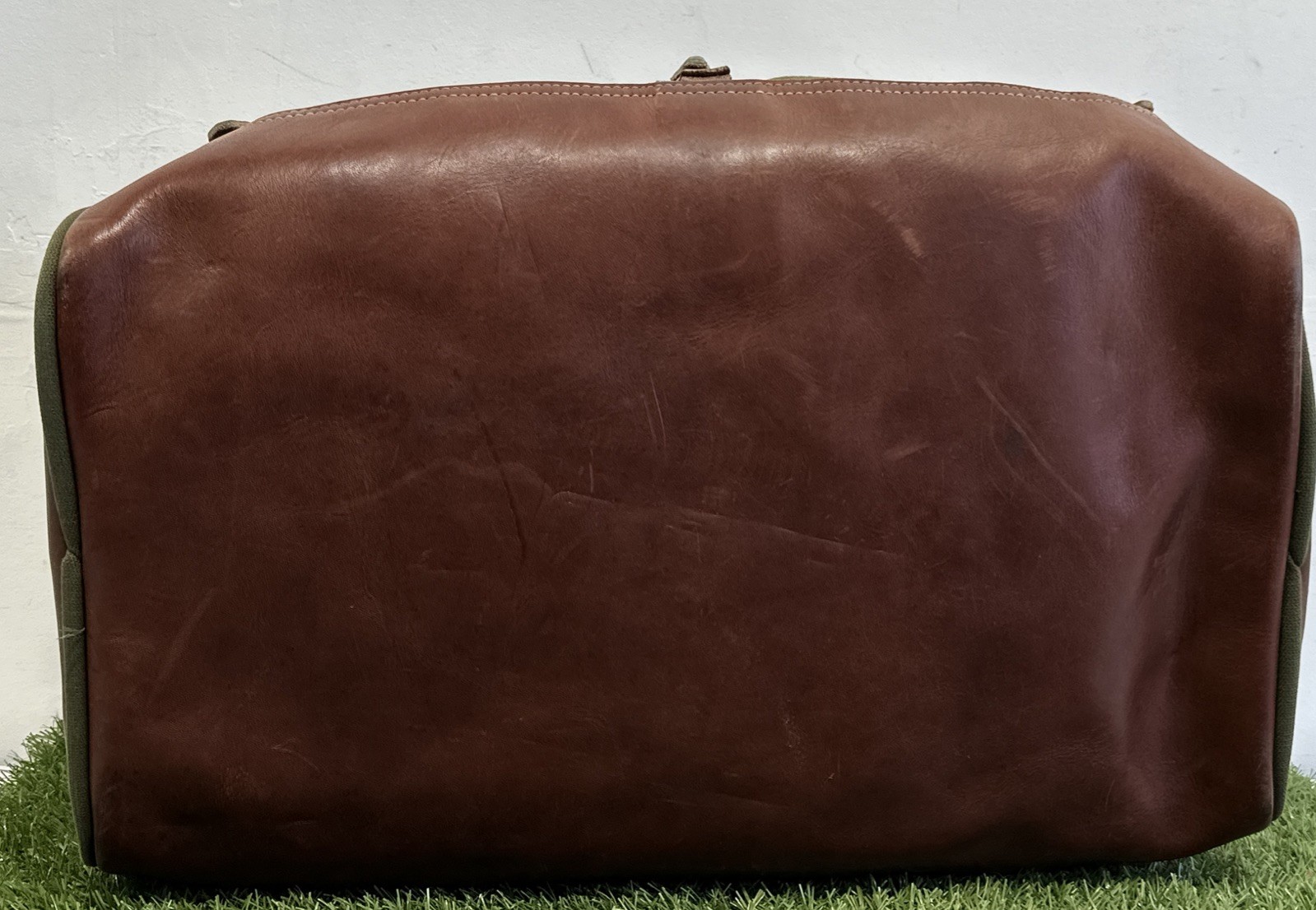 VNTG Orvis Duffle Bag Canvas Leather Green Brown Travel Weekender Luggage Large