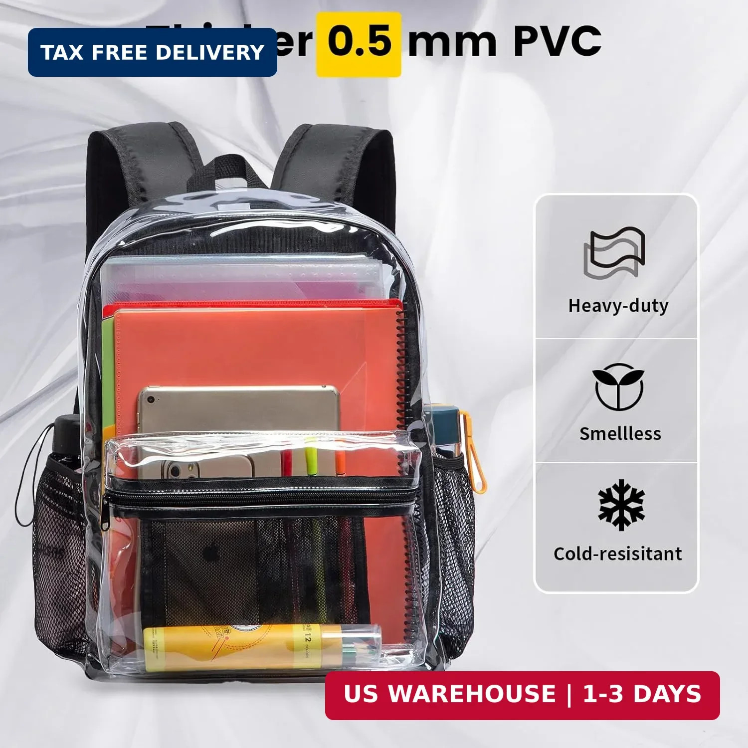 Vorspack Clear Backpack Heavy Duty PVC Transparent Backpack with Reinforced Stra
