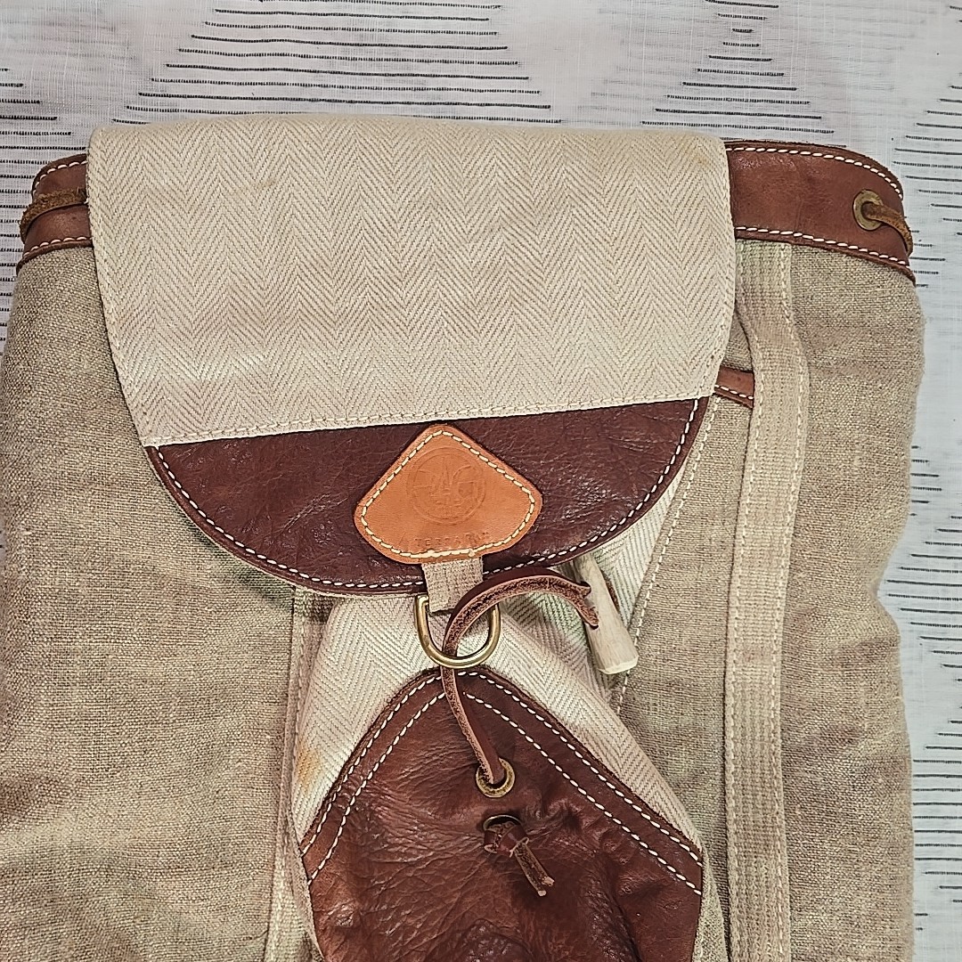 TERRA PAX Eco-friendly Hemp Linen Leather Beige TerraPax School Travel Backpack