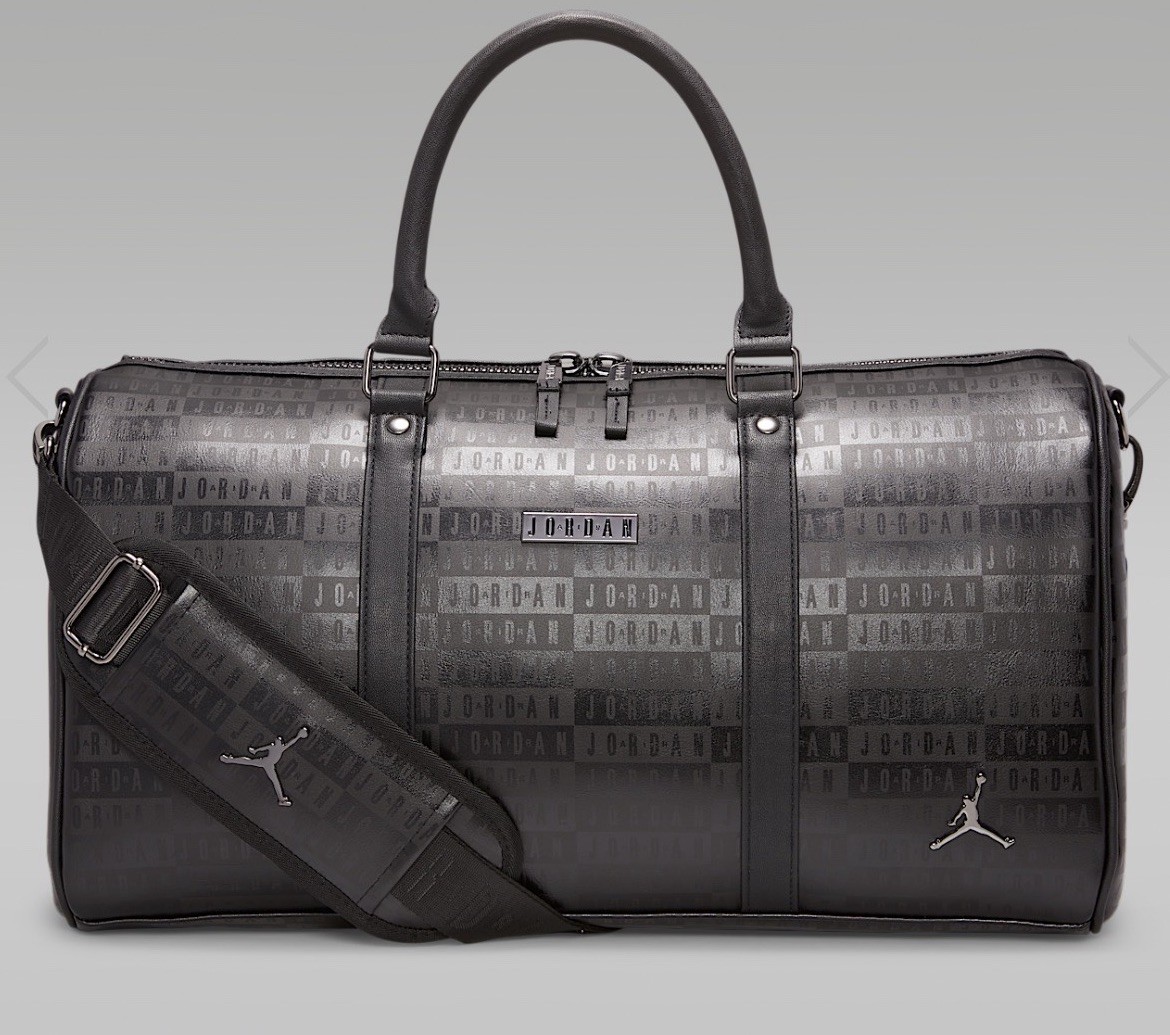 Jordan Black Embossed Leather Carryall Duffle Travel Luggage Bag AUTHENTIC NEW