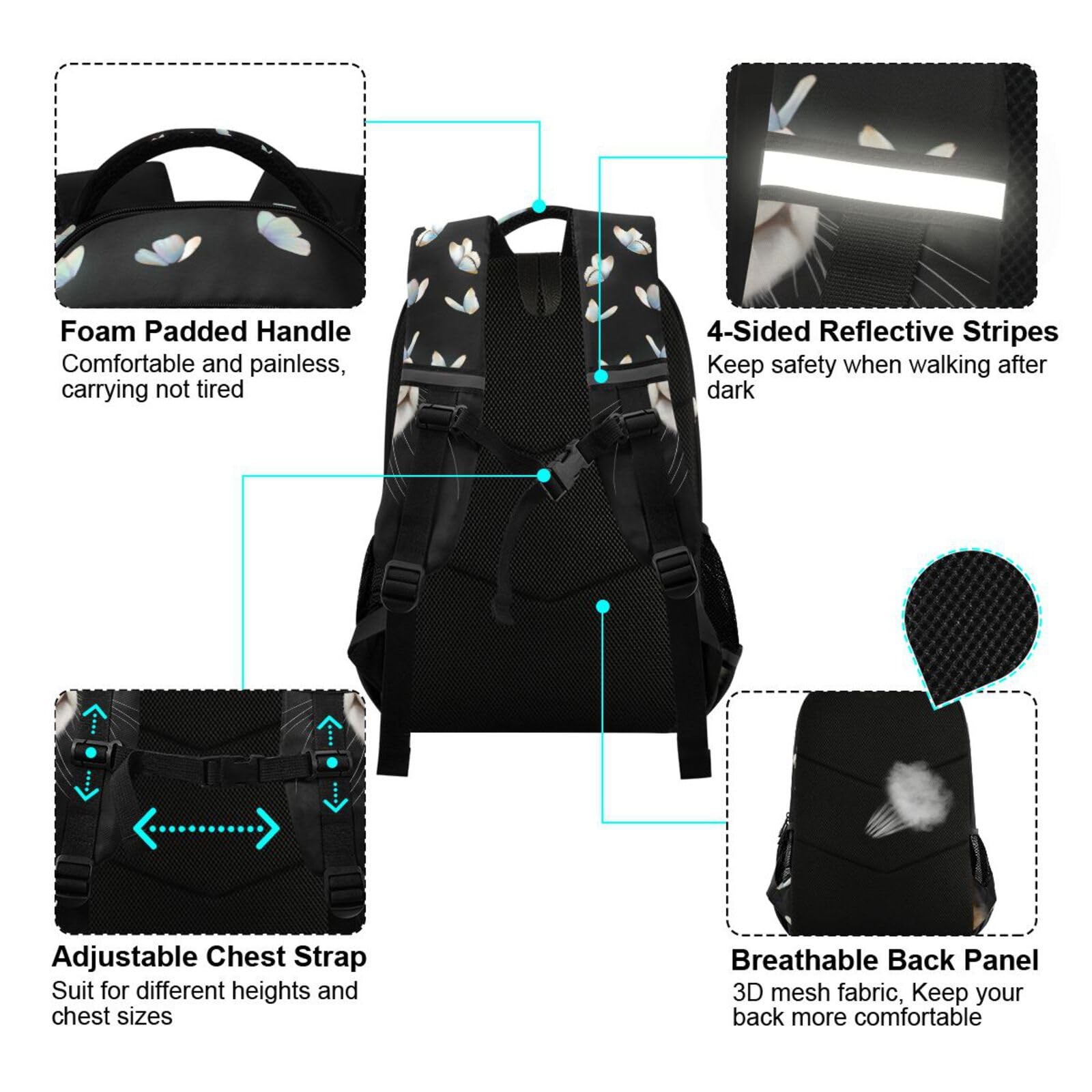 Cute Cat Kitten with Butterfly Backpacks Travel Laptop Daypack School Book Ba…