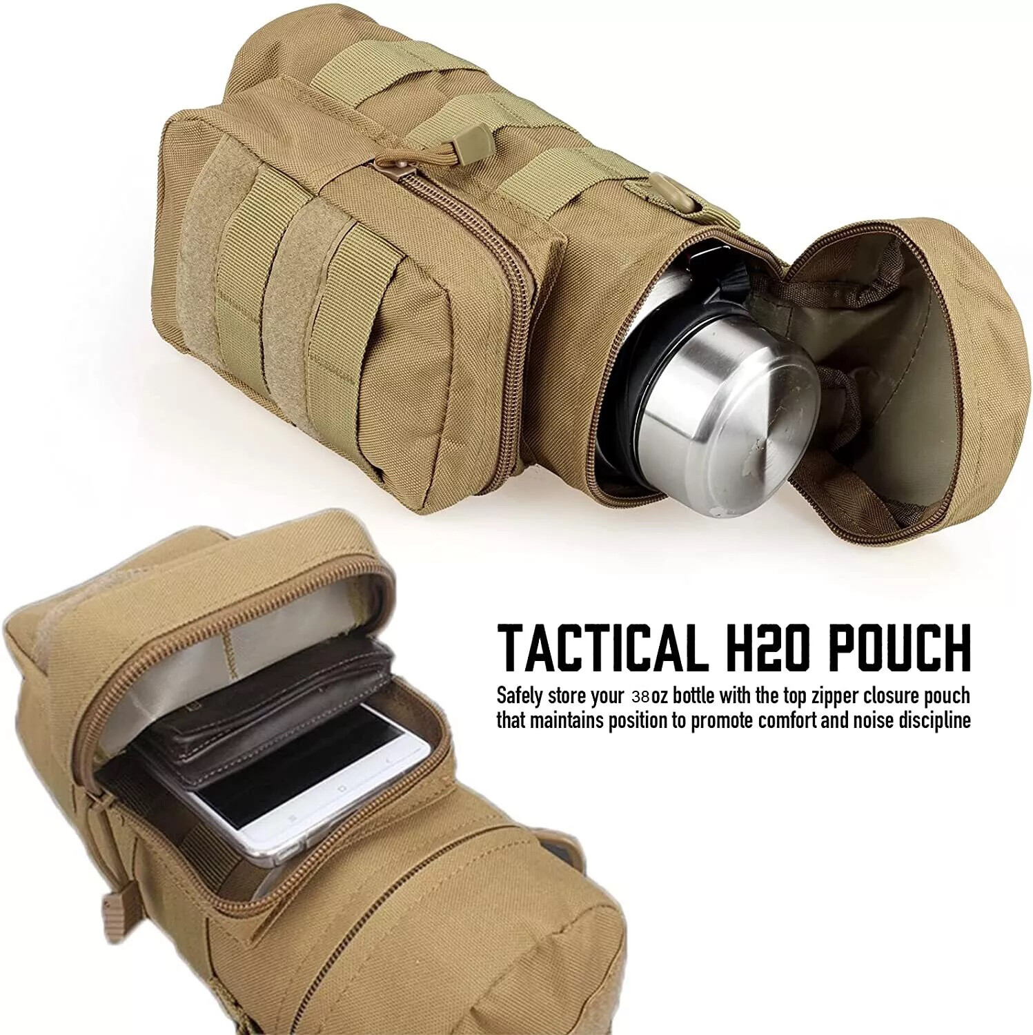 Tactical Molle Water Bottle Holder Carrier Sling Bag with Phone Pocket Crossbody