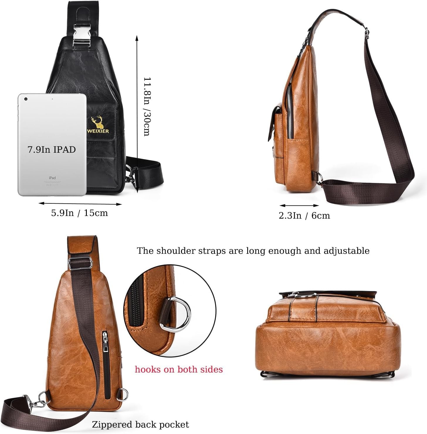 PU Leather Sling Bag for Men Waterproof Lightweight Crossbody Chest Bag