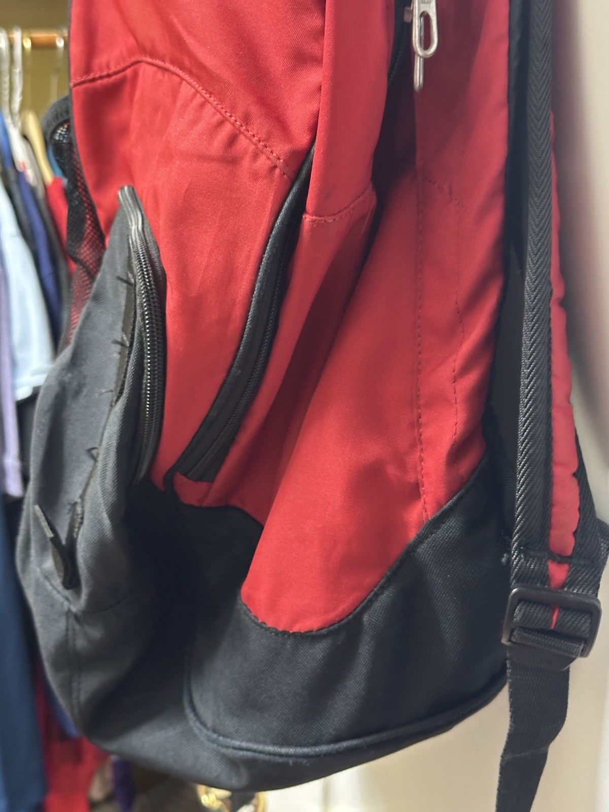 Nike Mesh Backpack Black Red Sports Training school Bag Swoosh Multi zip pockets