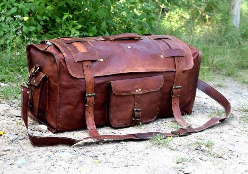 Men’s Travel Luggage Handmade Leather Duffel Brown Weekend Gym Bag