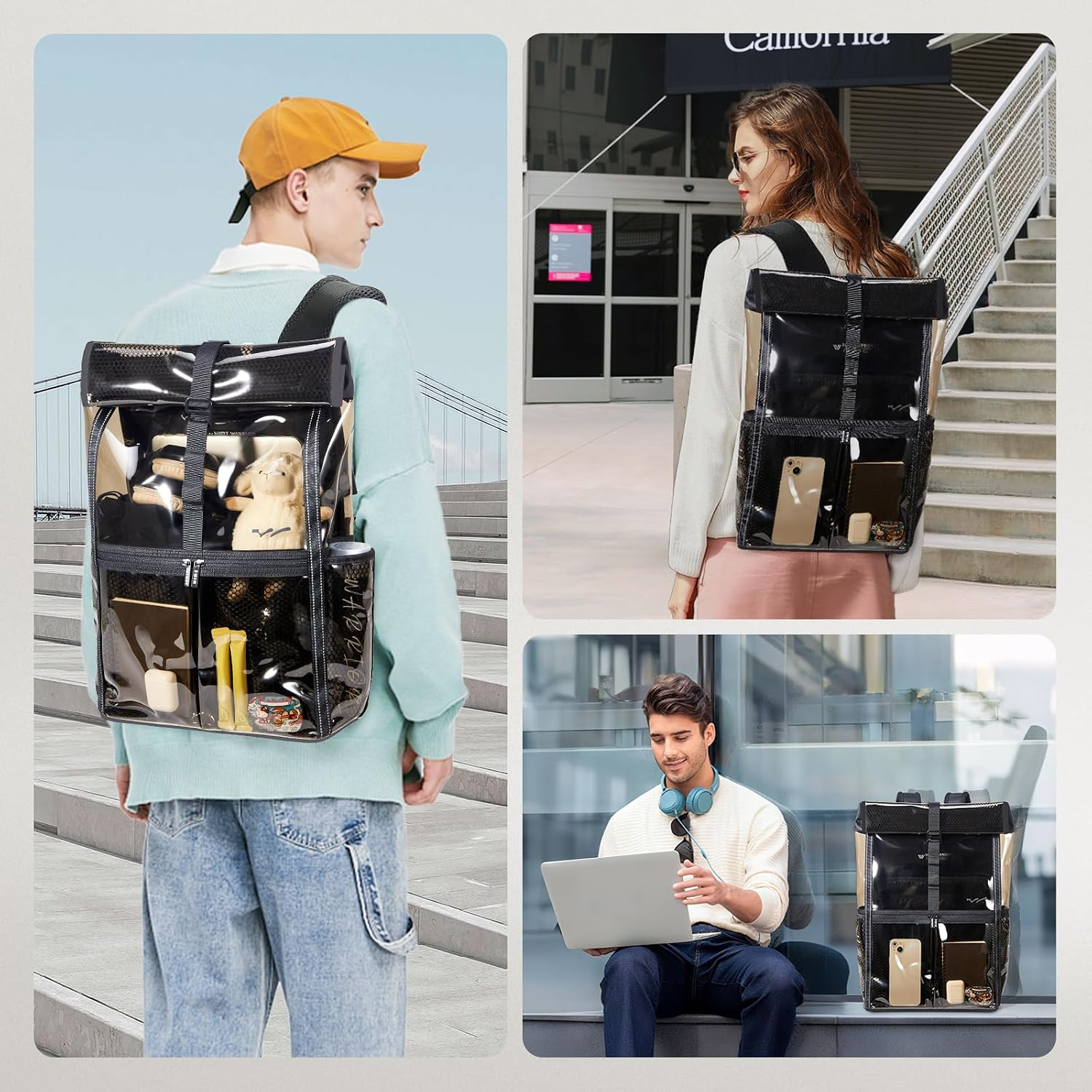 Clear Backpack Heavy Duty Adults 18L Rolltop Backpack Transparent TSA Approved f