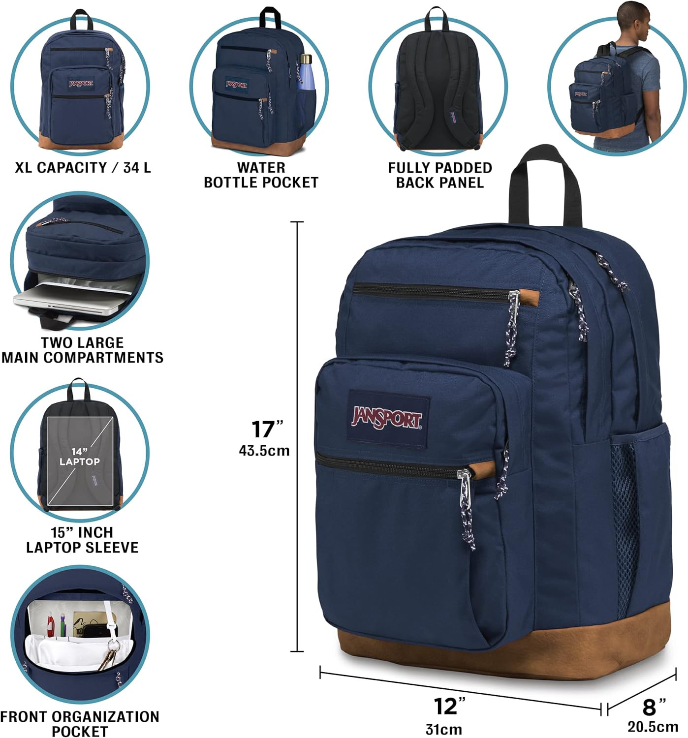 Cool Backpack, with 15-Inch Laptop Sleeve – Large Computer Bag Rucksack with 2 C