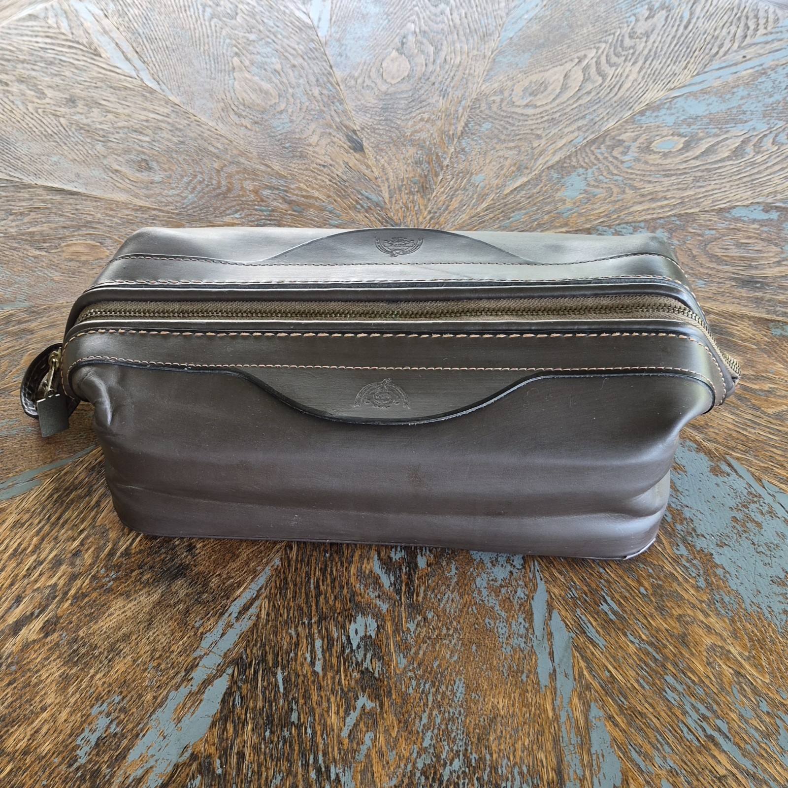 Vintage Buxton Leather Dopp Kit Dark Brown Shaving Toiletry Travel Bag