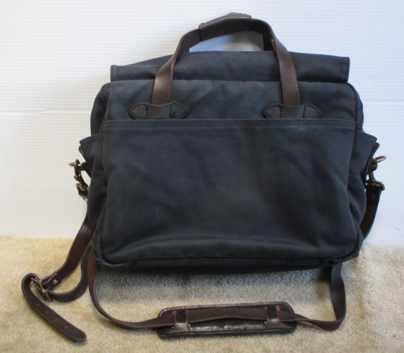 Filson 70258 Navy Blue Rugged Twill Leather Briefcase Laptop Bag