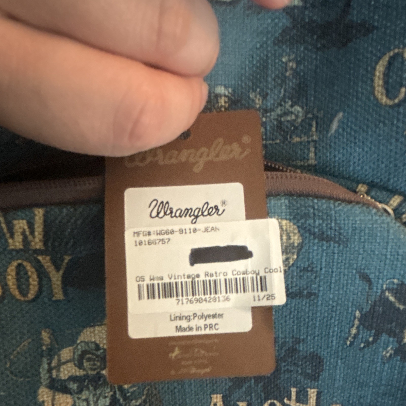 Wrangler Vintage Retro Cowboy Backpack Zip Closure Blue/Brown One Size Unisex