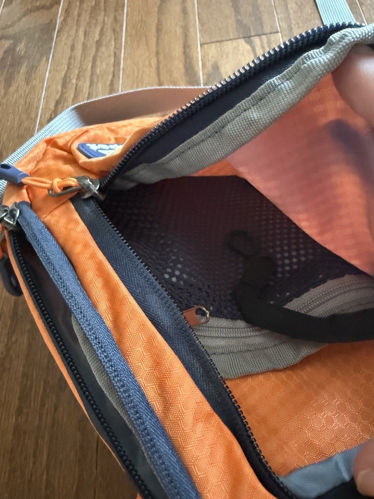 Apex Orange/Gray Sling Crossbody Bag Adjustable Strap Zip Pockets Buckle
