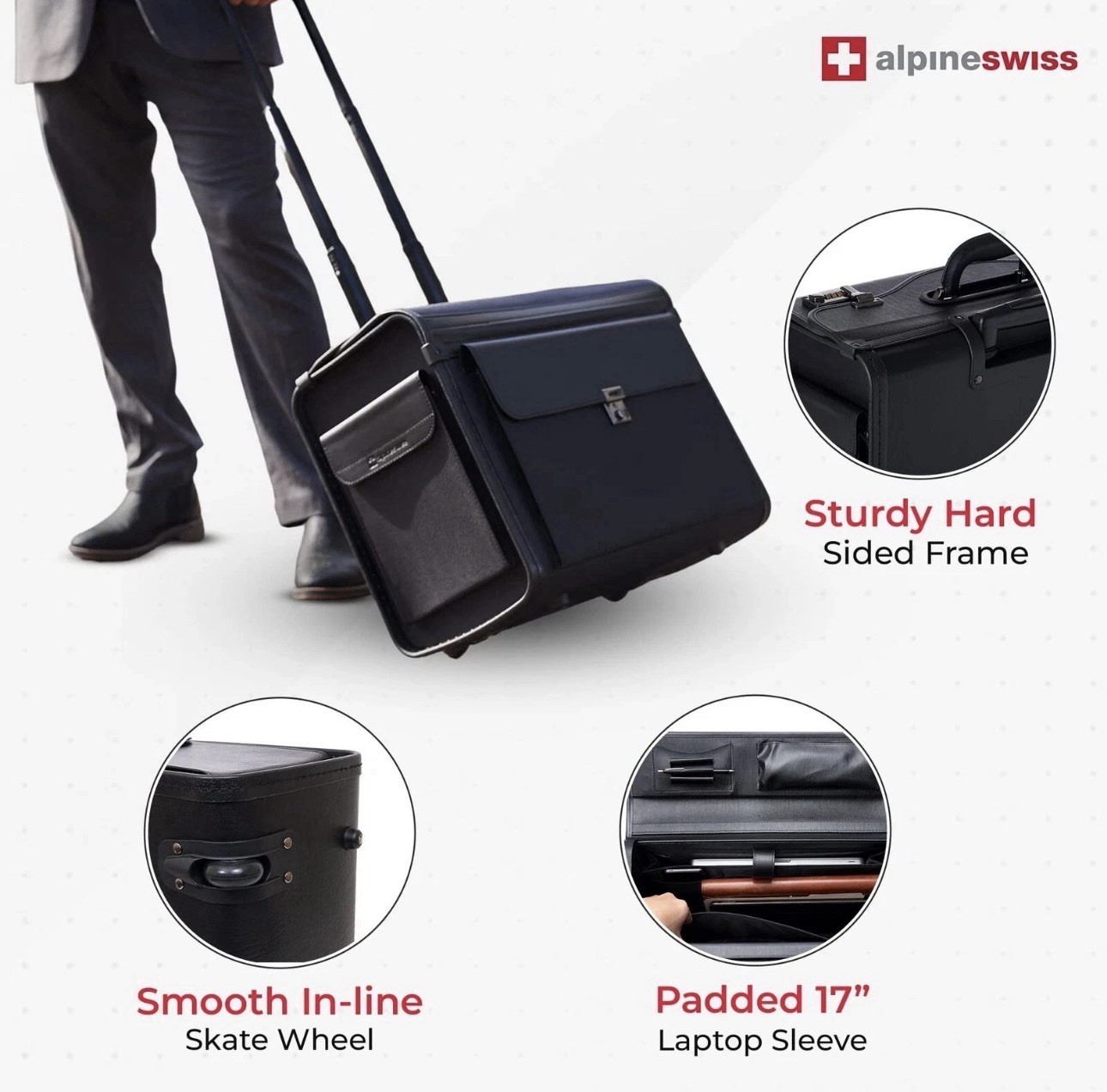 Alpine Swiss Rolling 17″ Laptop Briefcase on Wheels Attache Lawyers Case Legal
