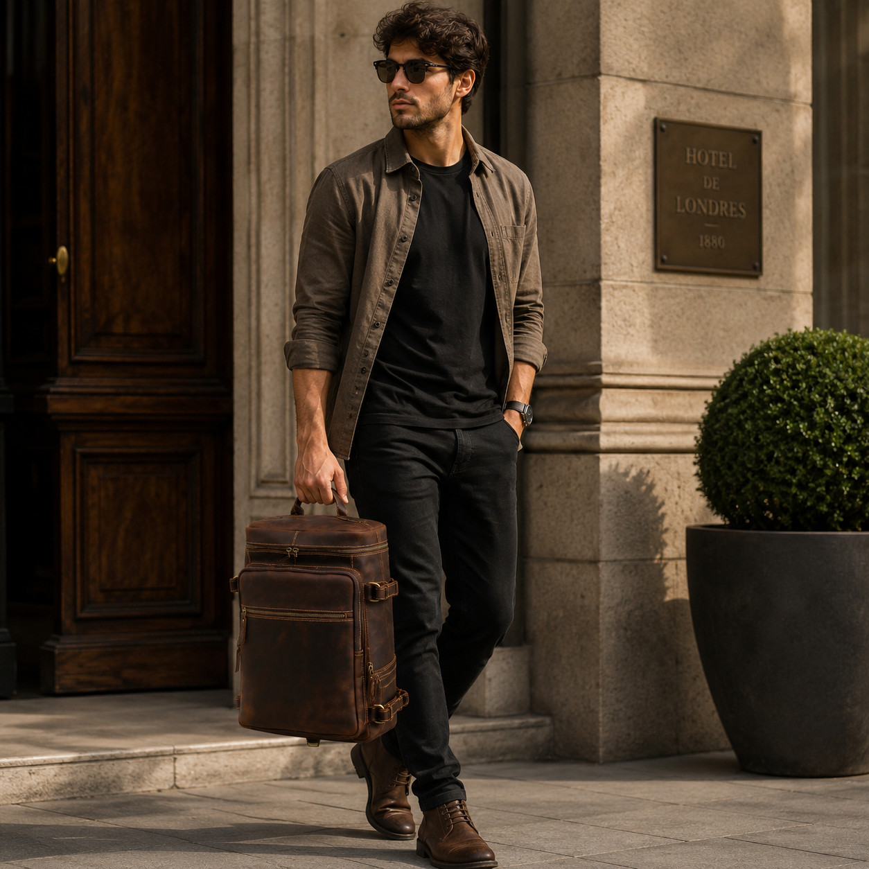 Brown Leather Laptop Backpack 17.5″ Travel Business Rucksack for Men