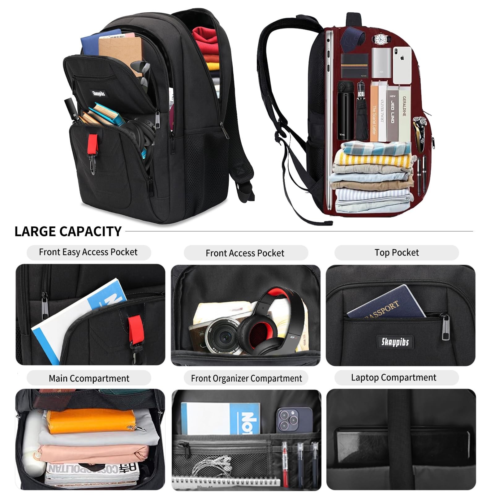 Black Backpack for Men & Women, 15.6″ Laptop Bag, Water-Resistant, School & Trav