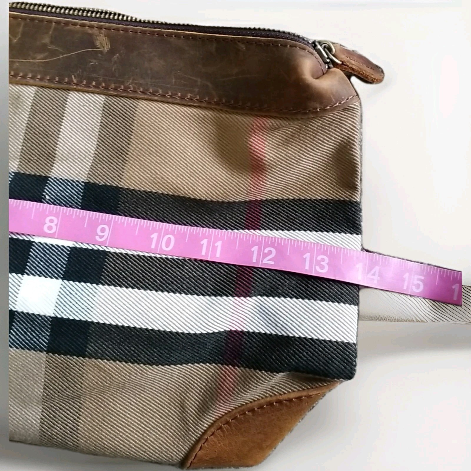 JACK & CHRIS Genuine Leather zipper Travel Pouch Bag Plaid Brown Red Tan Black