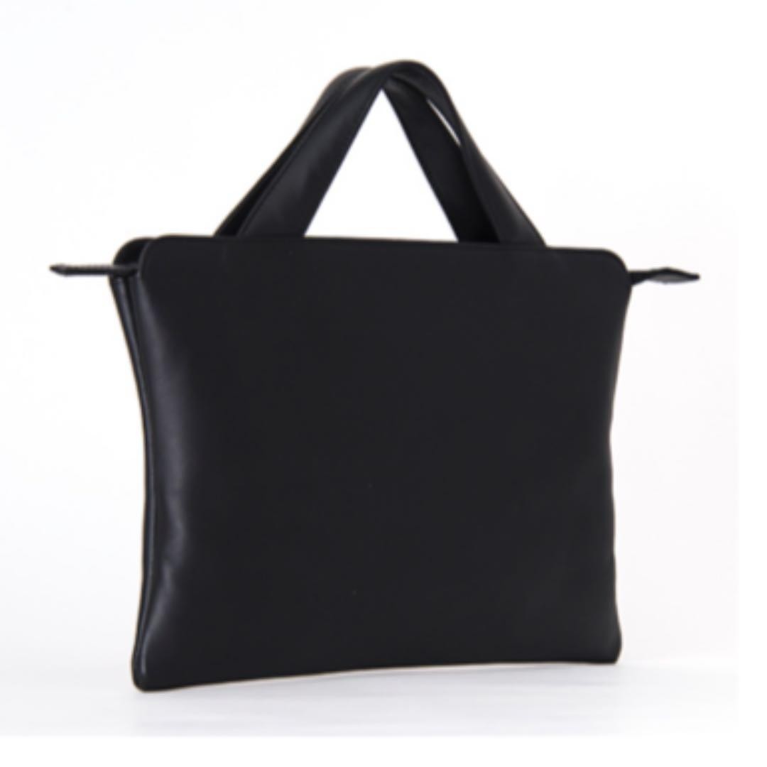 TRION Black Small Slim Leather Tote Bag Clutch Formal Casual Authentic